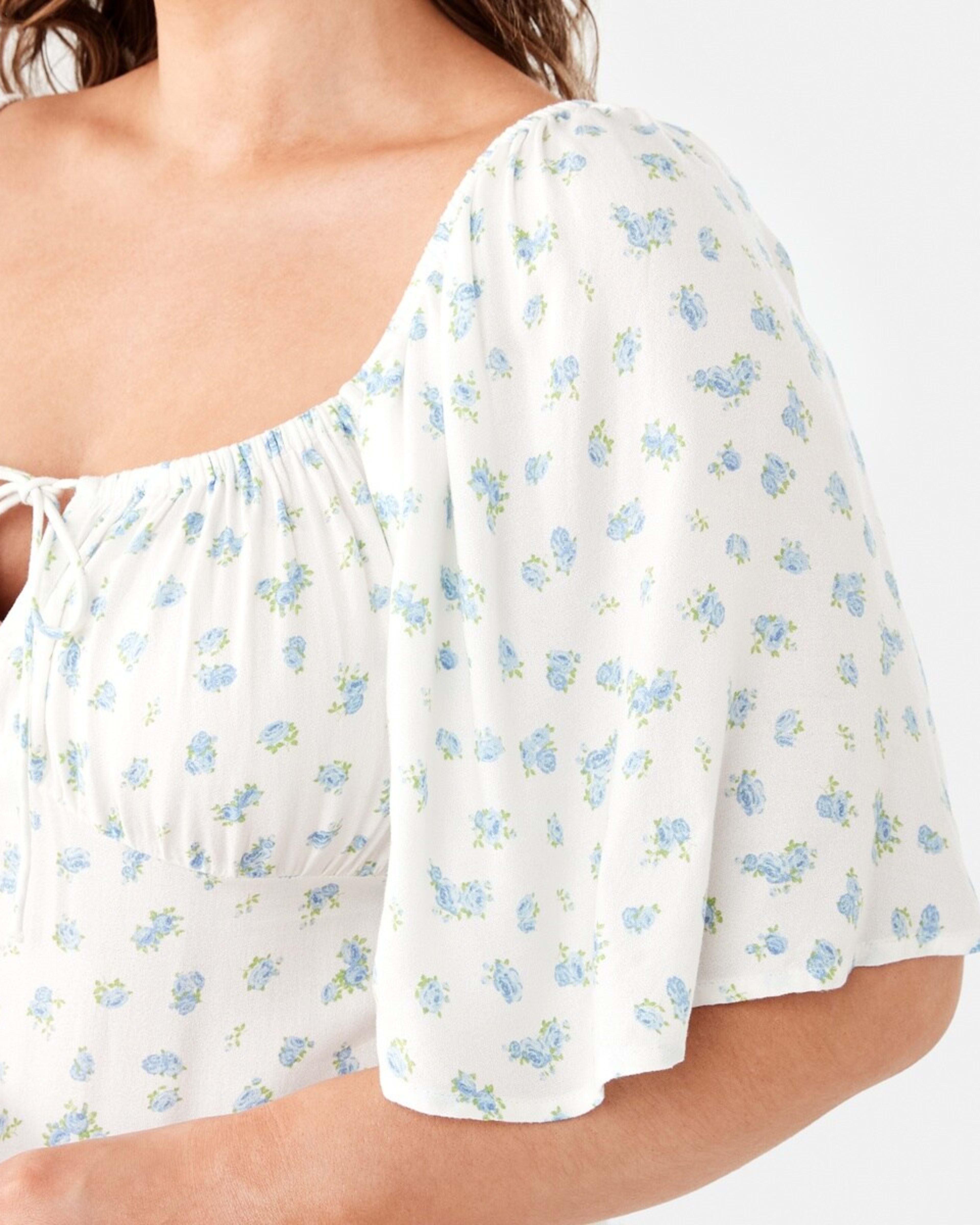 7 Short Sleeve Square Neck Tea Midi Dress DITSY ROSE CLOUD WHITE, 7 of 8