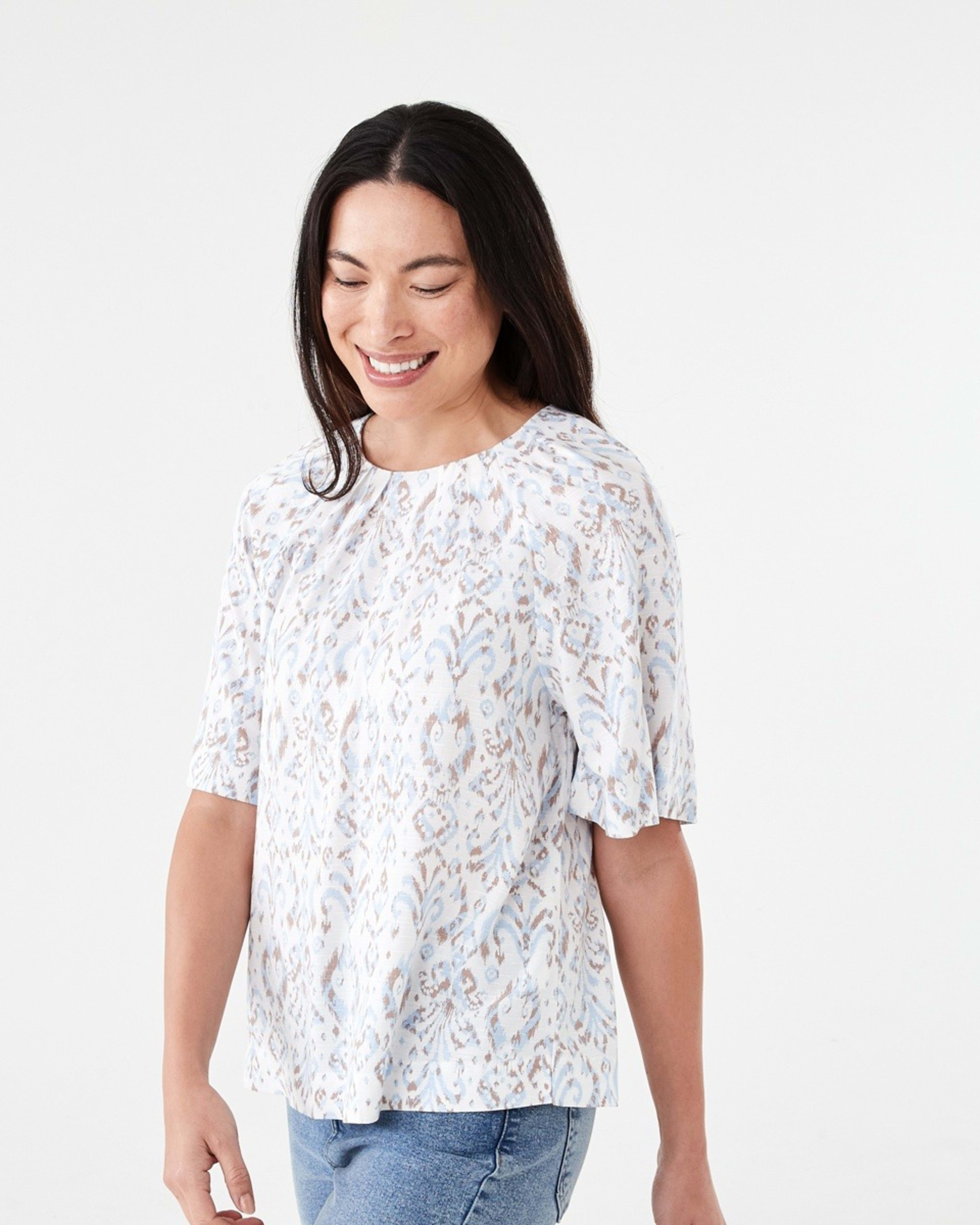 2 Short Sleeve Tuck Top IKAT BRUNI BLUE, 2 of 6