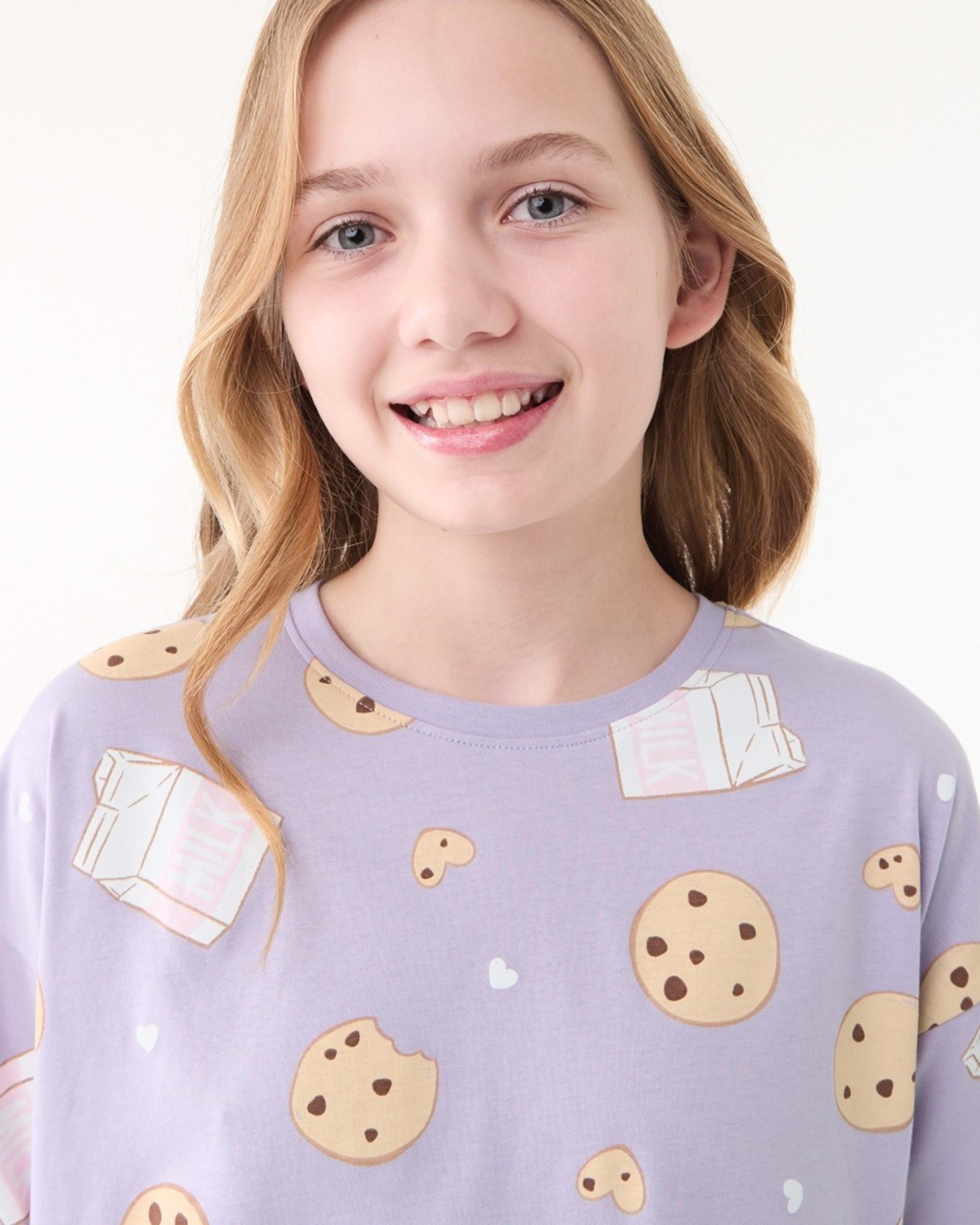 3 Short Sleeve Top Jersey Pyjama Set PURPLE COOKIE, 3 of 6