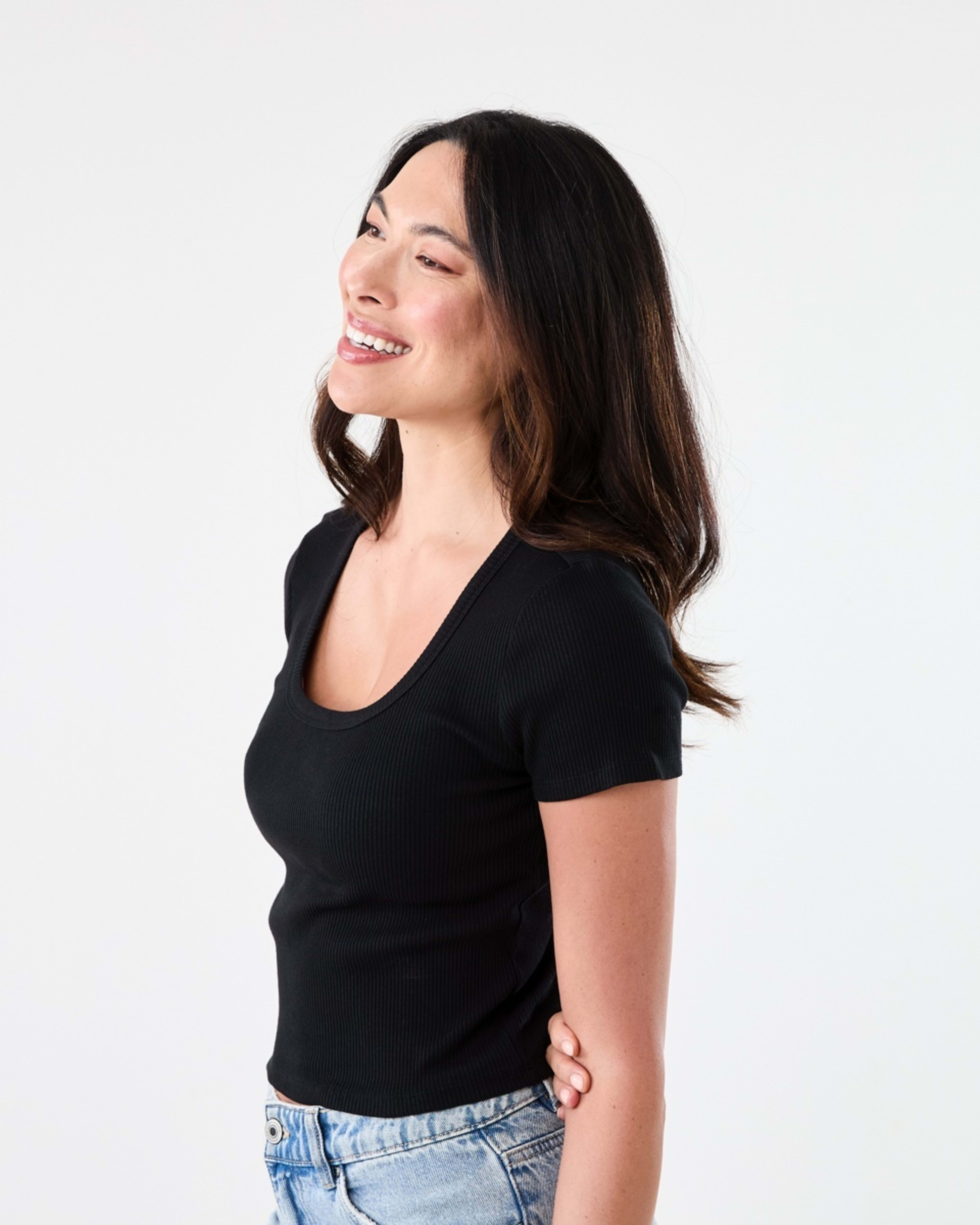 2 Short Sleeve Rib Square Neck T-shirt Black, 2 of 5