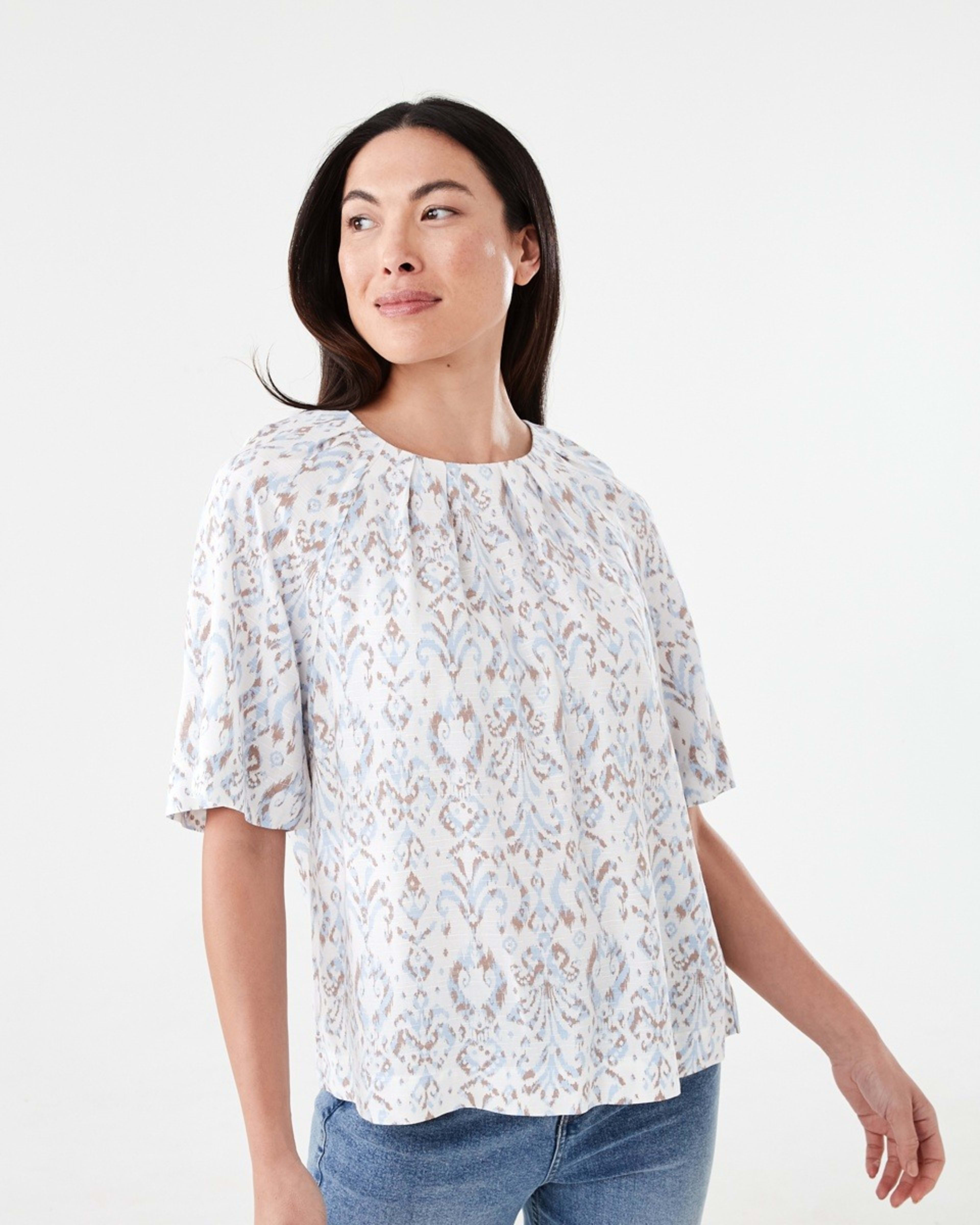 1 Short Sleeve Tuck Top IKAT BRUNI BLUE, 1 of 6