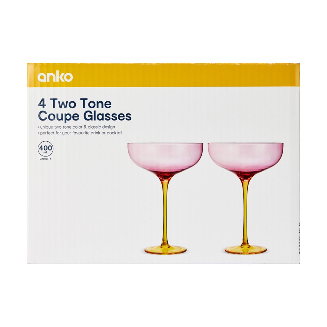4 Two Tone Pink and Yellow Coupe Glasses Kmart