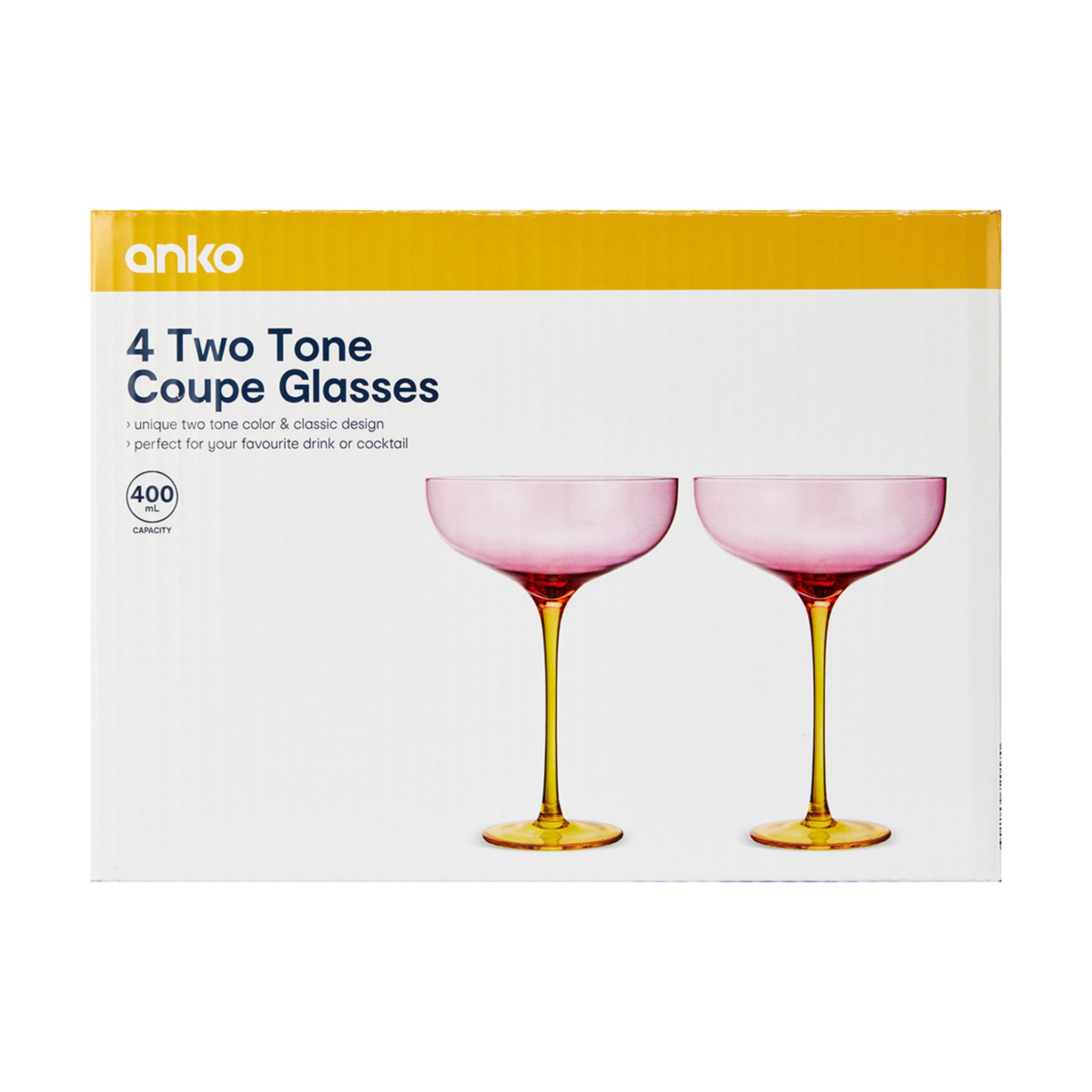 4 Two Tone Pink and Yellow Coupe Glasses Kmart