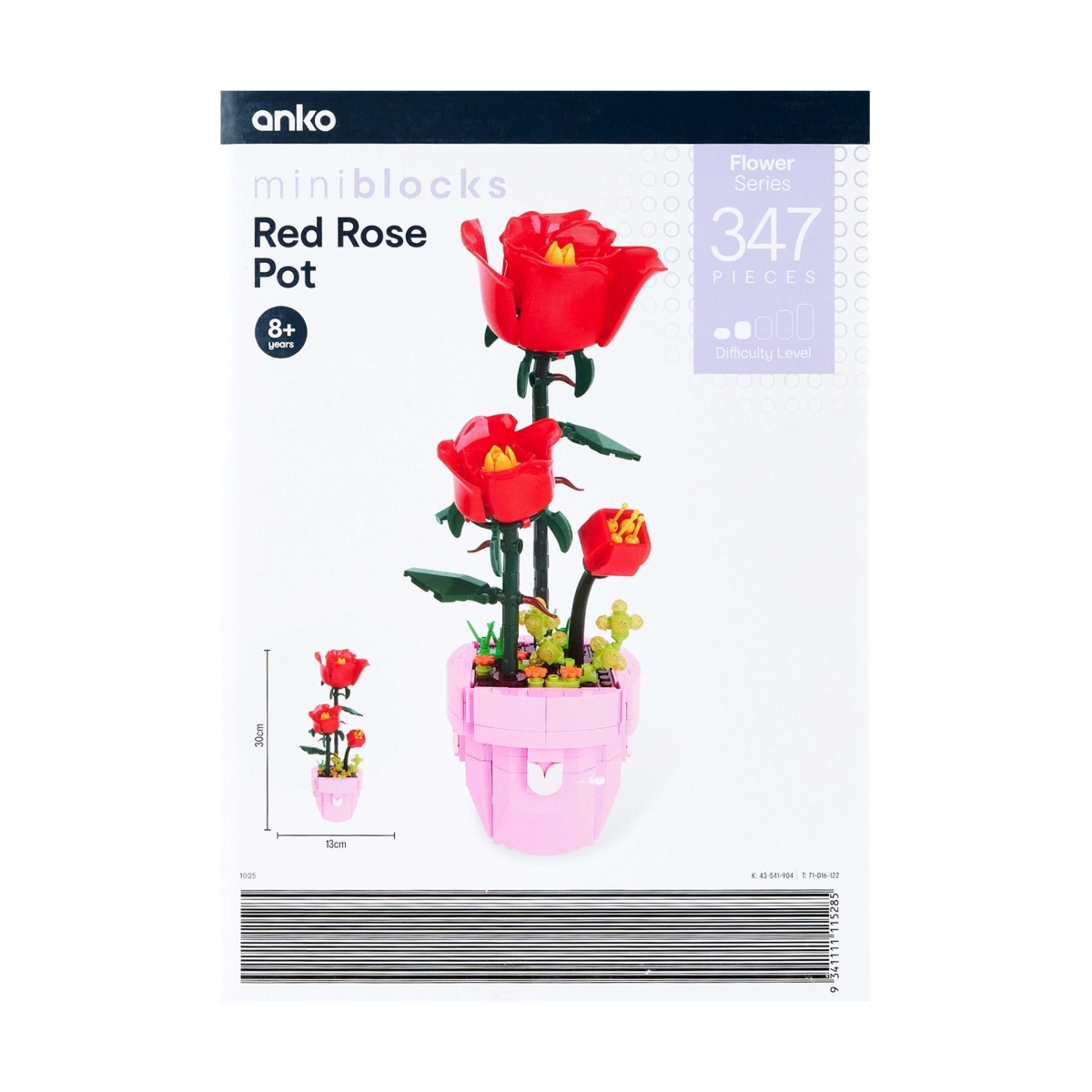 3 347 Piece Mini Blocks Flower Series: Red Rose Pot, 3 of 3