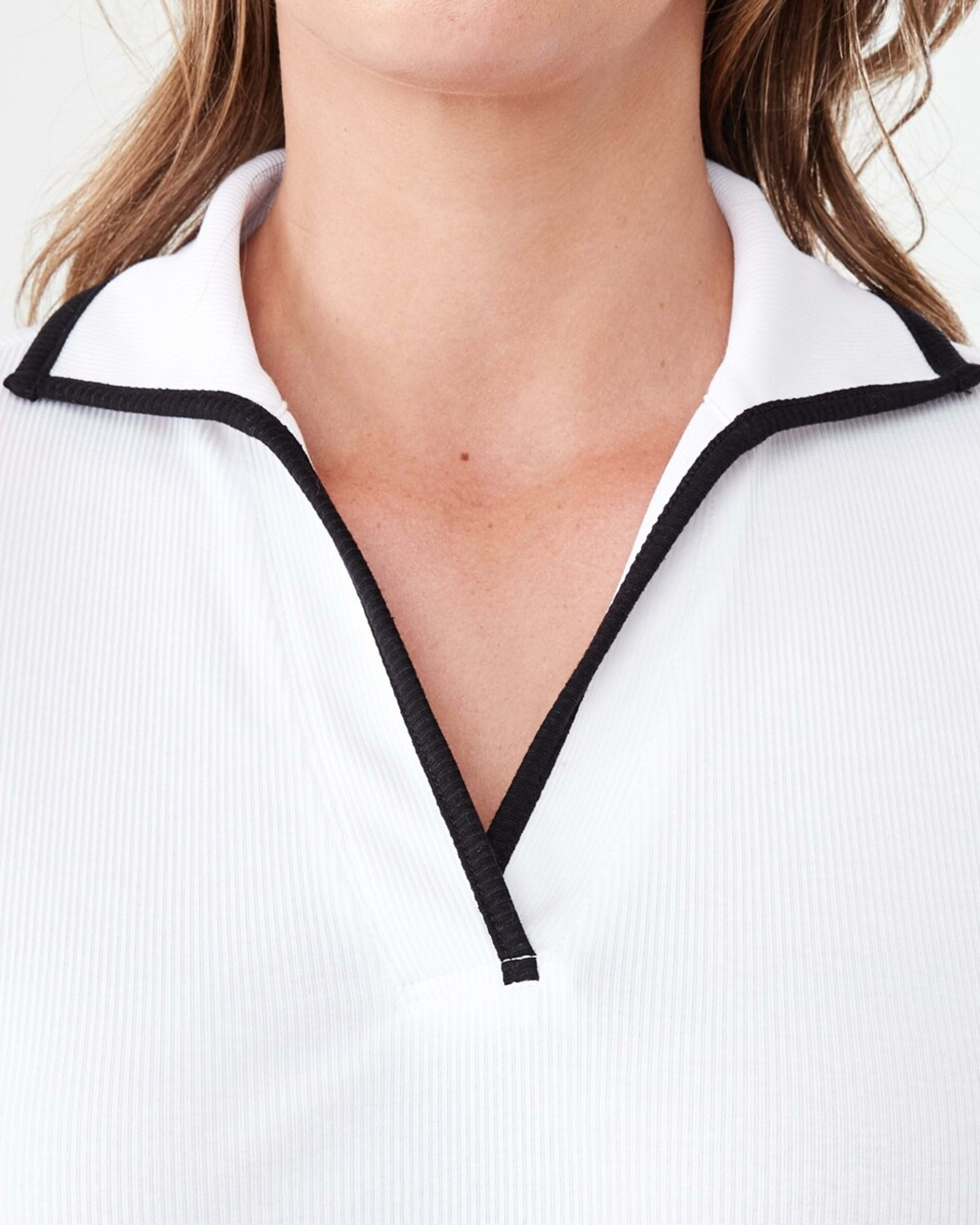 5 Short Sleeve Rib Contrast Polo Top Wht Blk, 5 of 6