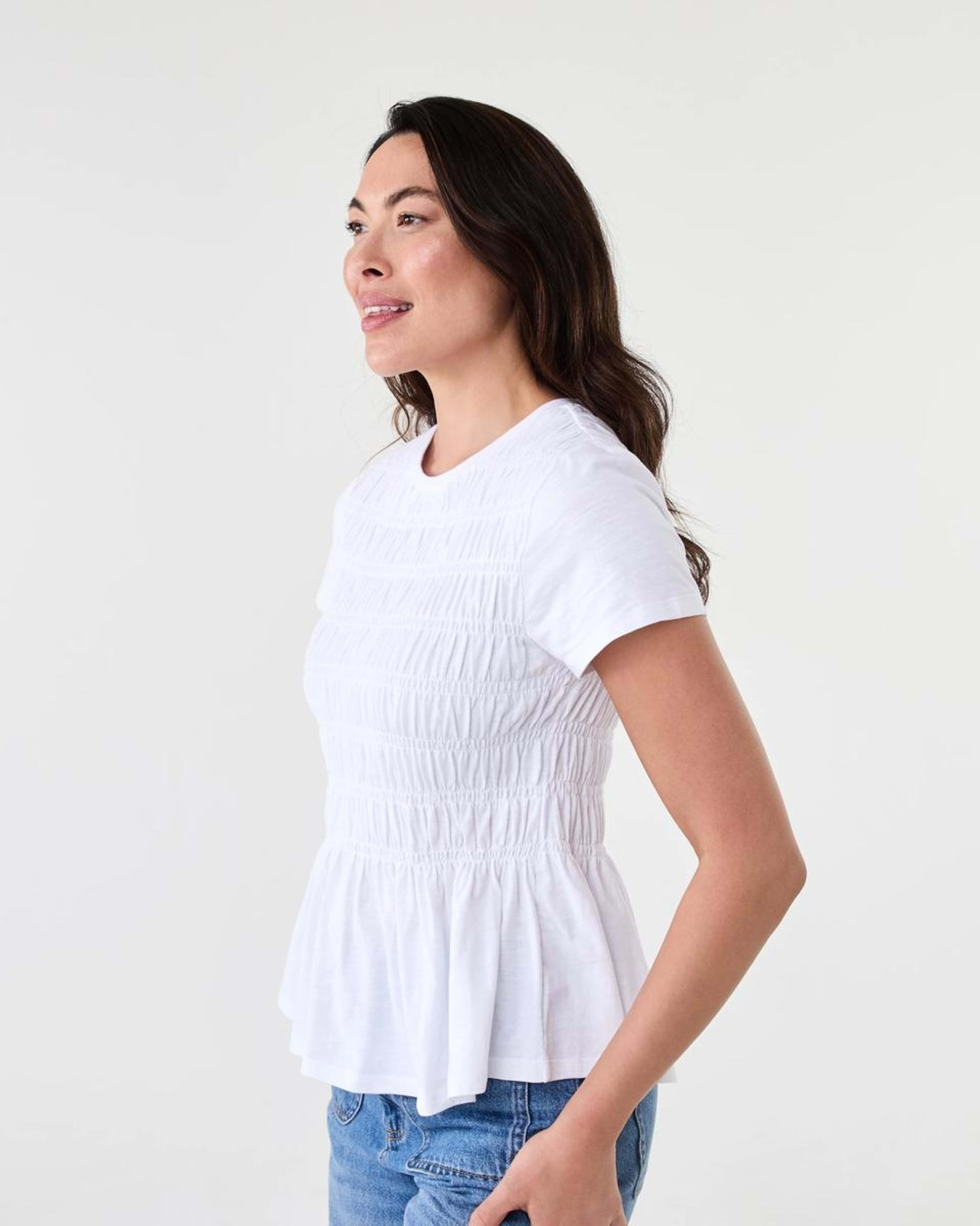 2 Short Sleeve Shirred Top White, 2 of 6