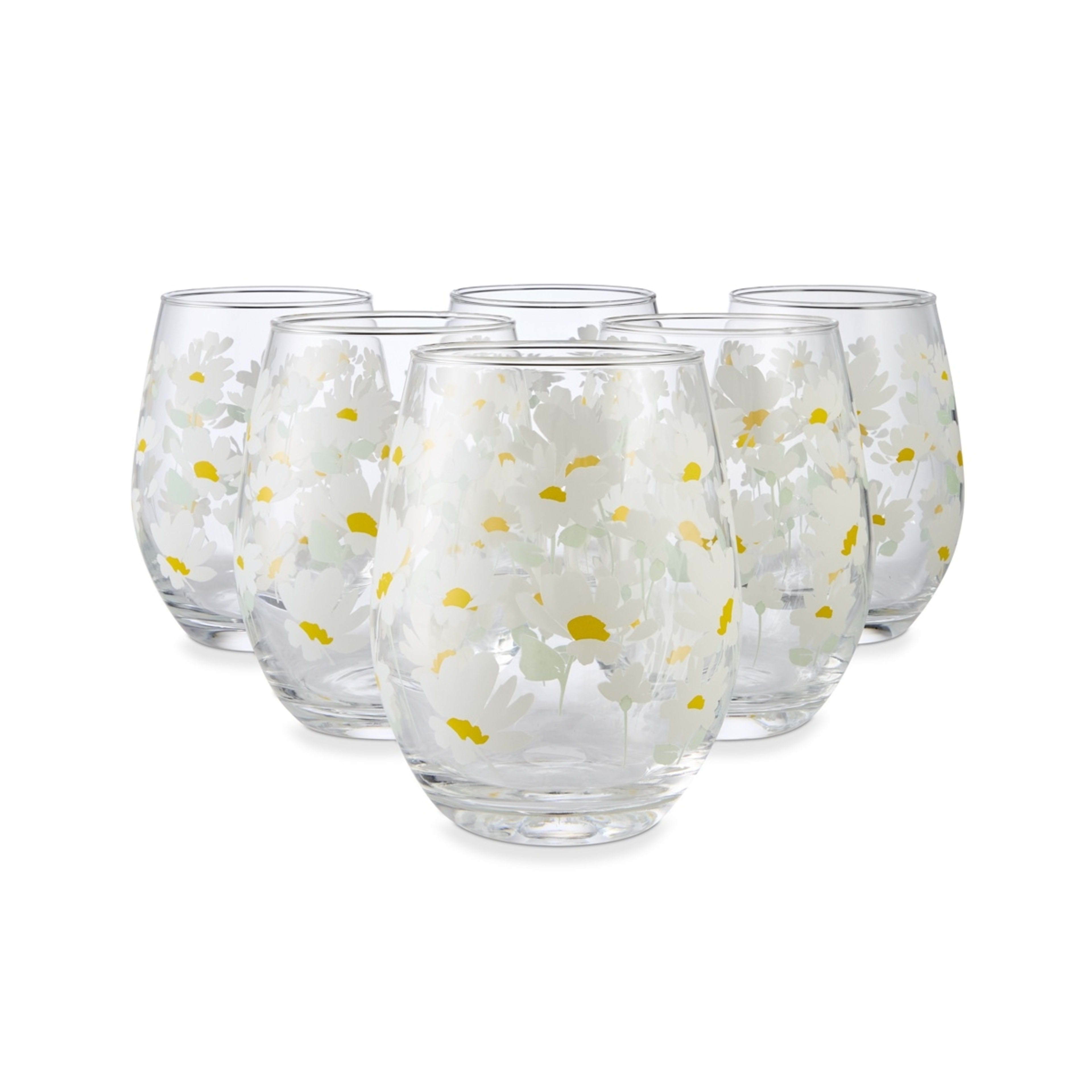 1 6 Daisy Stemless Glasses, 1 of 6