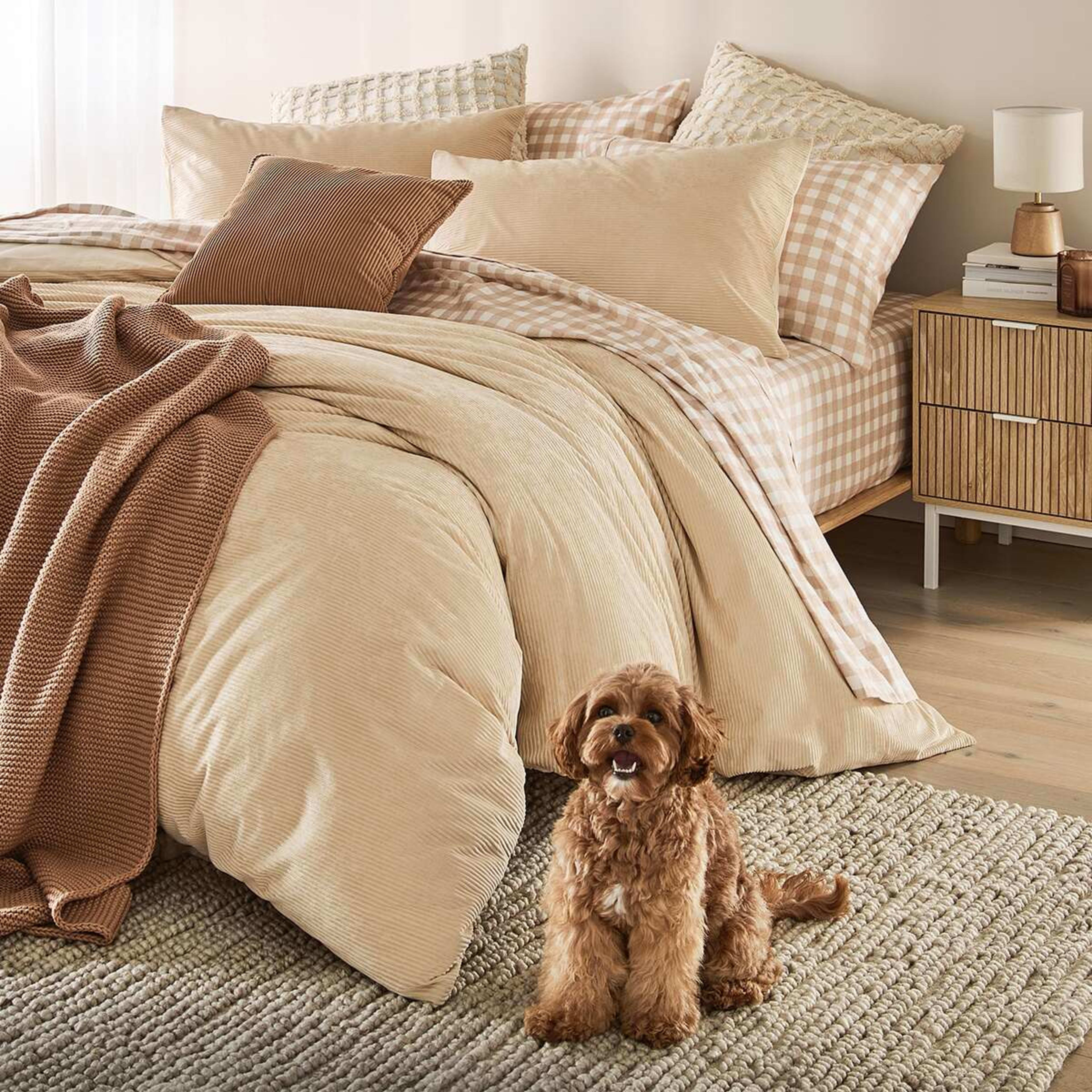 8 Gingham Cotton Flannelette Sheet Set - Queen Bed, Tan, 8 of 8