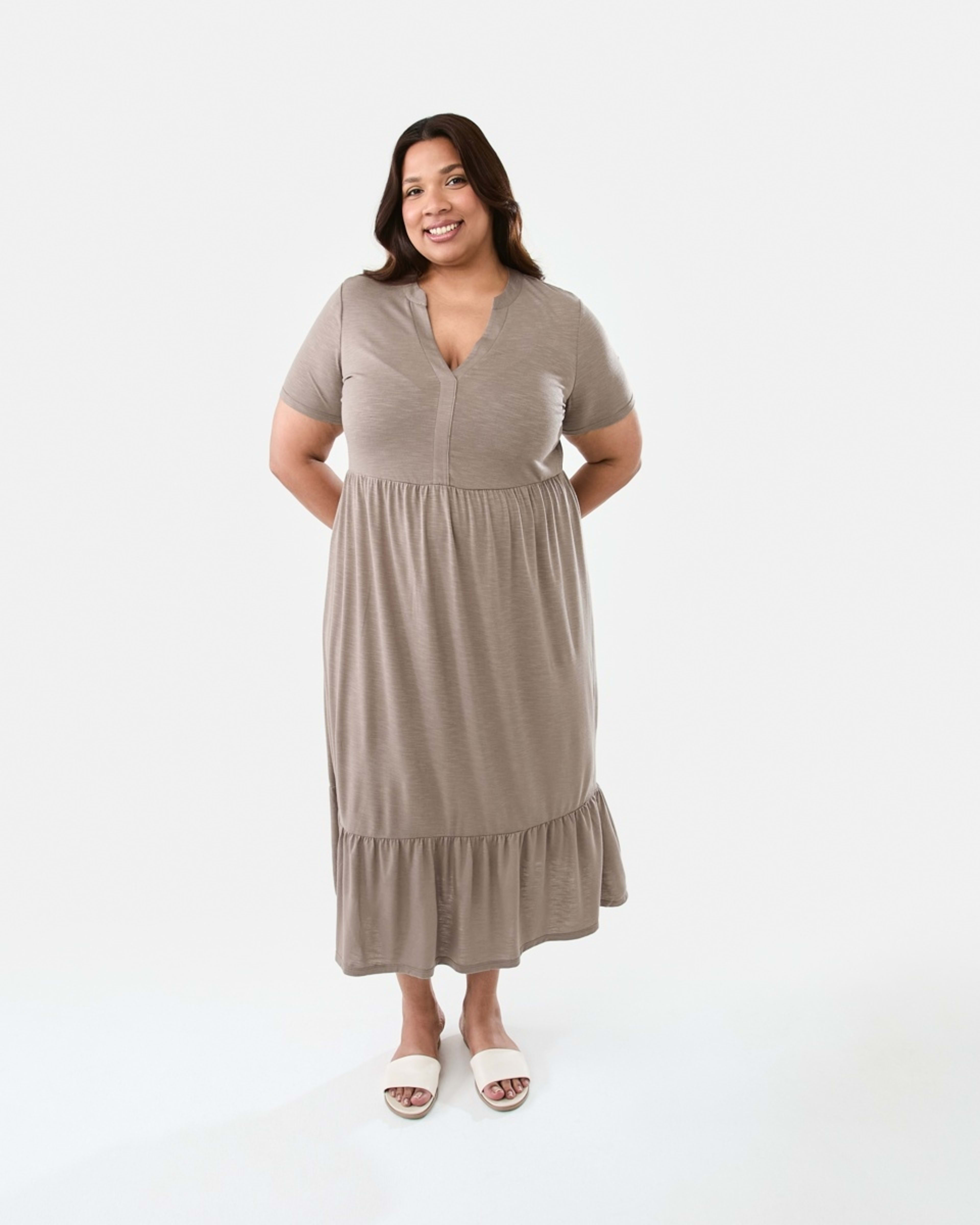 1 Curve Short Sleeve Jersey Midi Dress Taupe Brn
