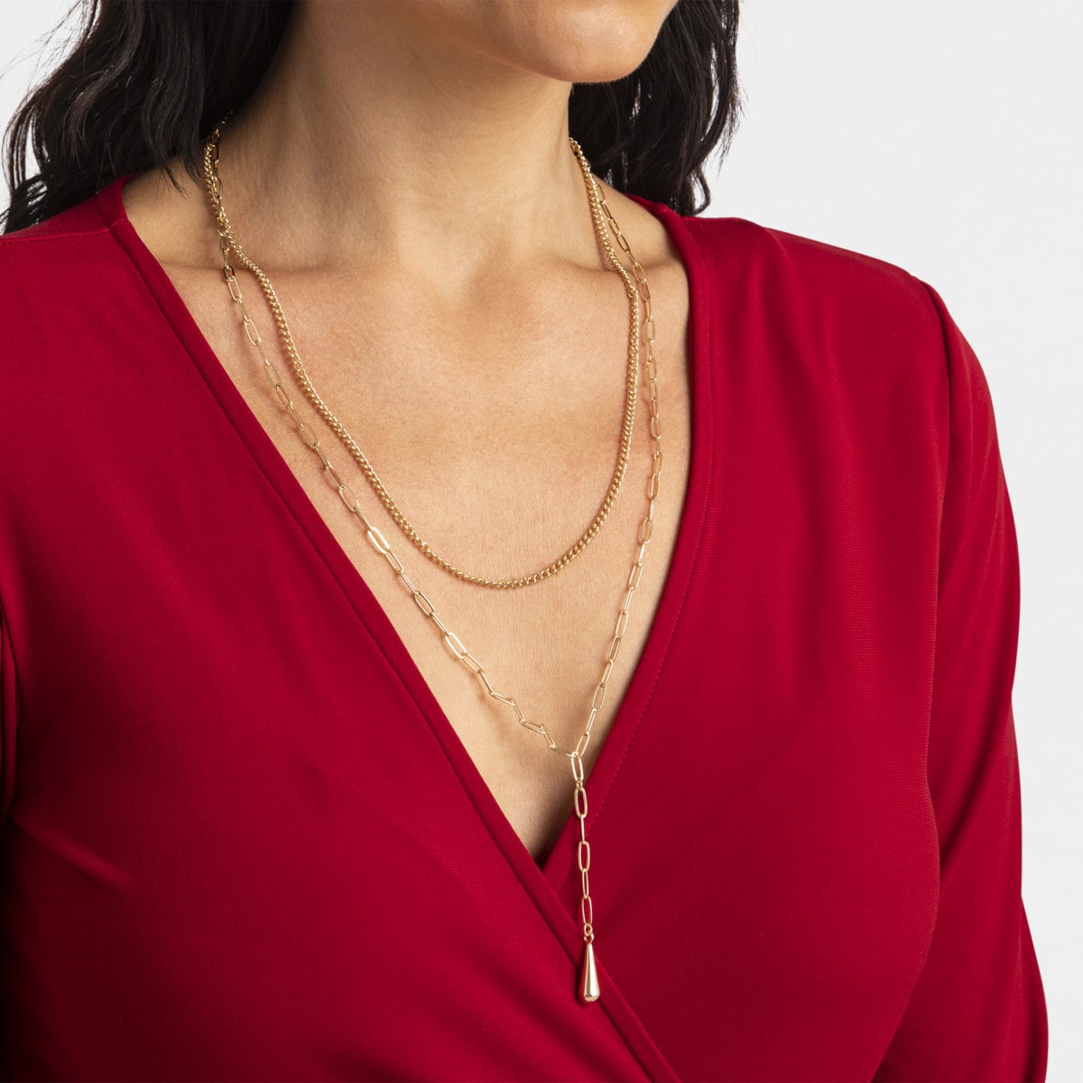 Multi Layered Necklace with Tear Drop Charm Gold Tone Kmart