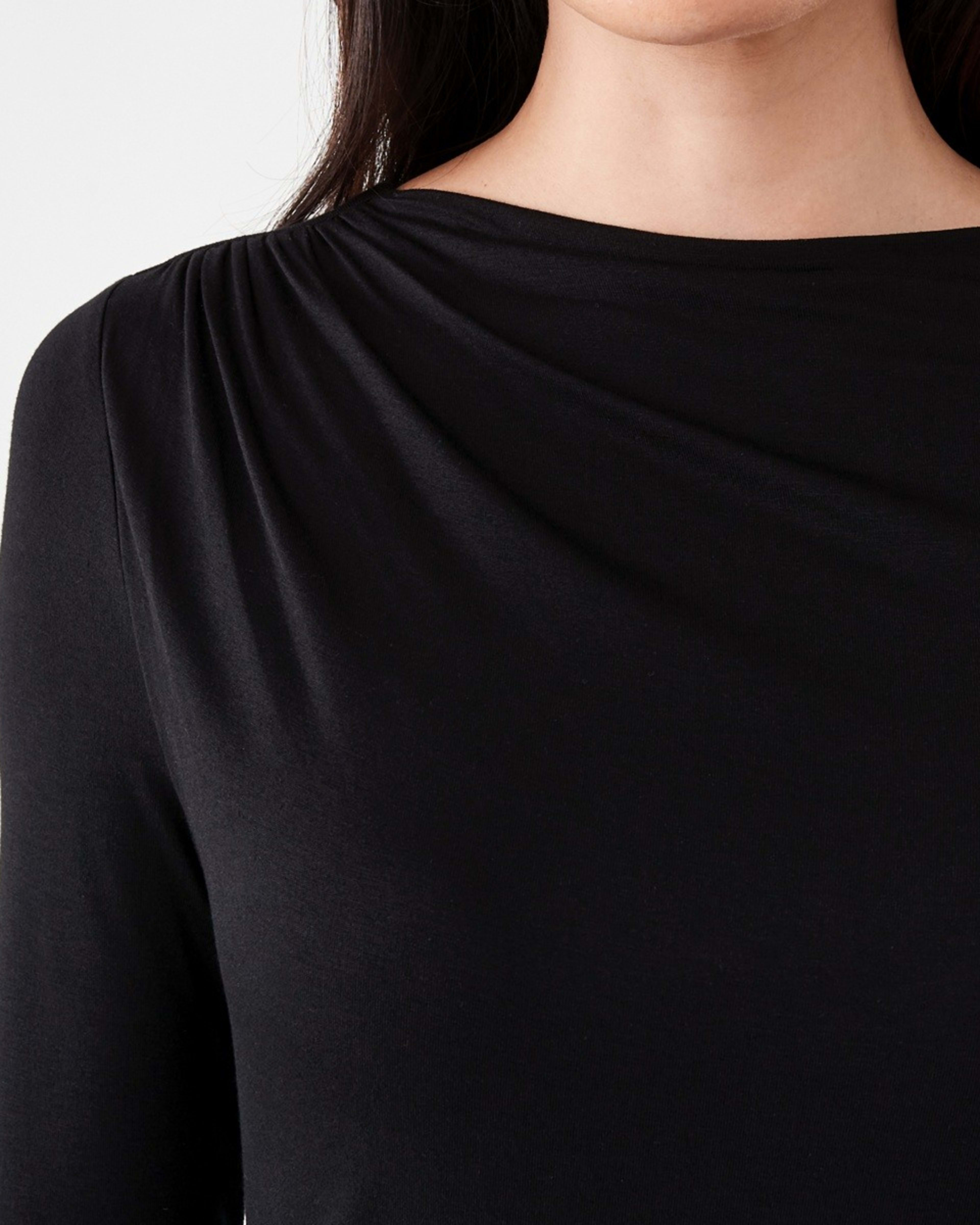 5 Long Sleeve Ruched Shoulder Top Black, 5 of 6