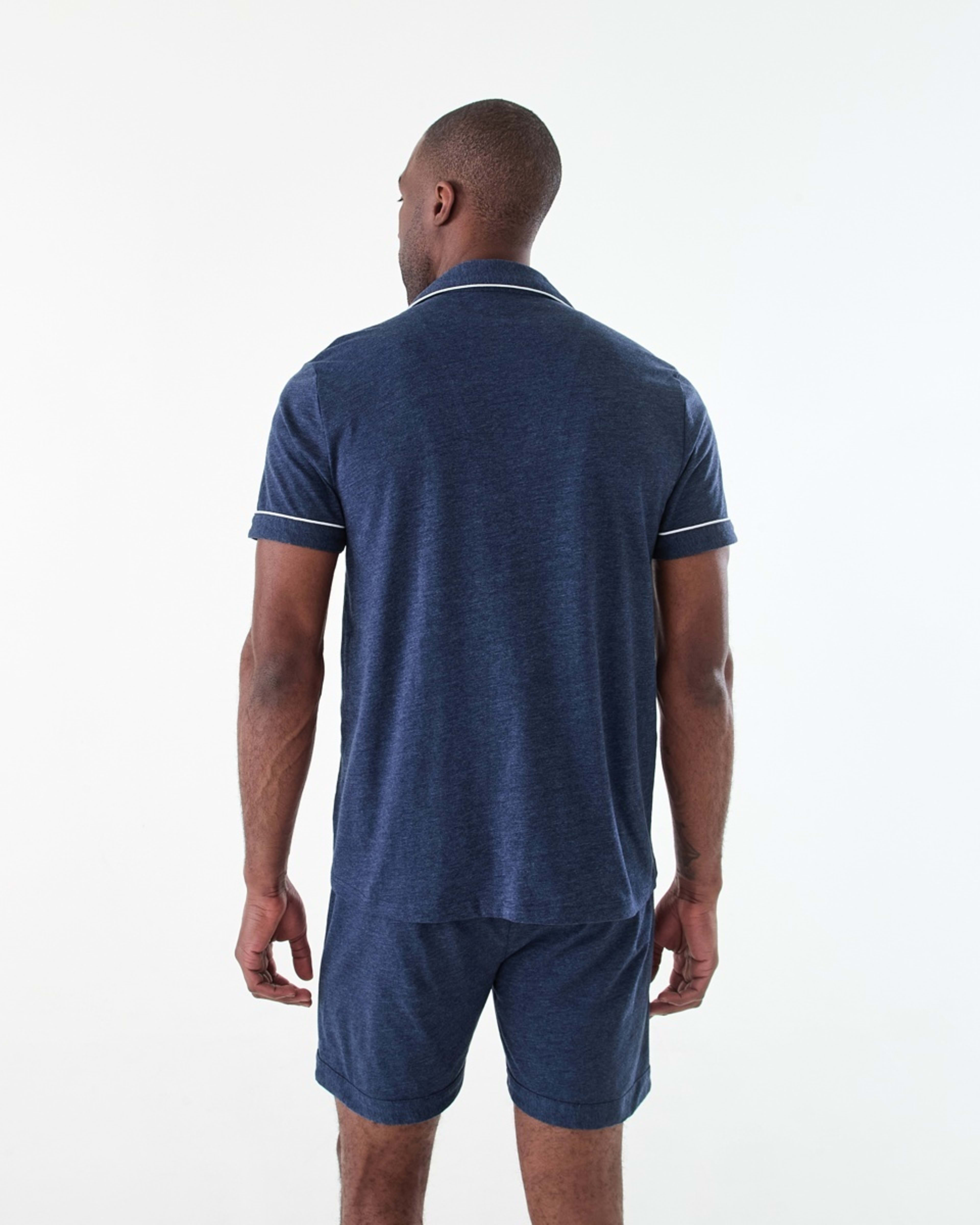 3 Short Sleeve Button Through Knit Pyjama Set NAVY MARLE, 3 of 8