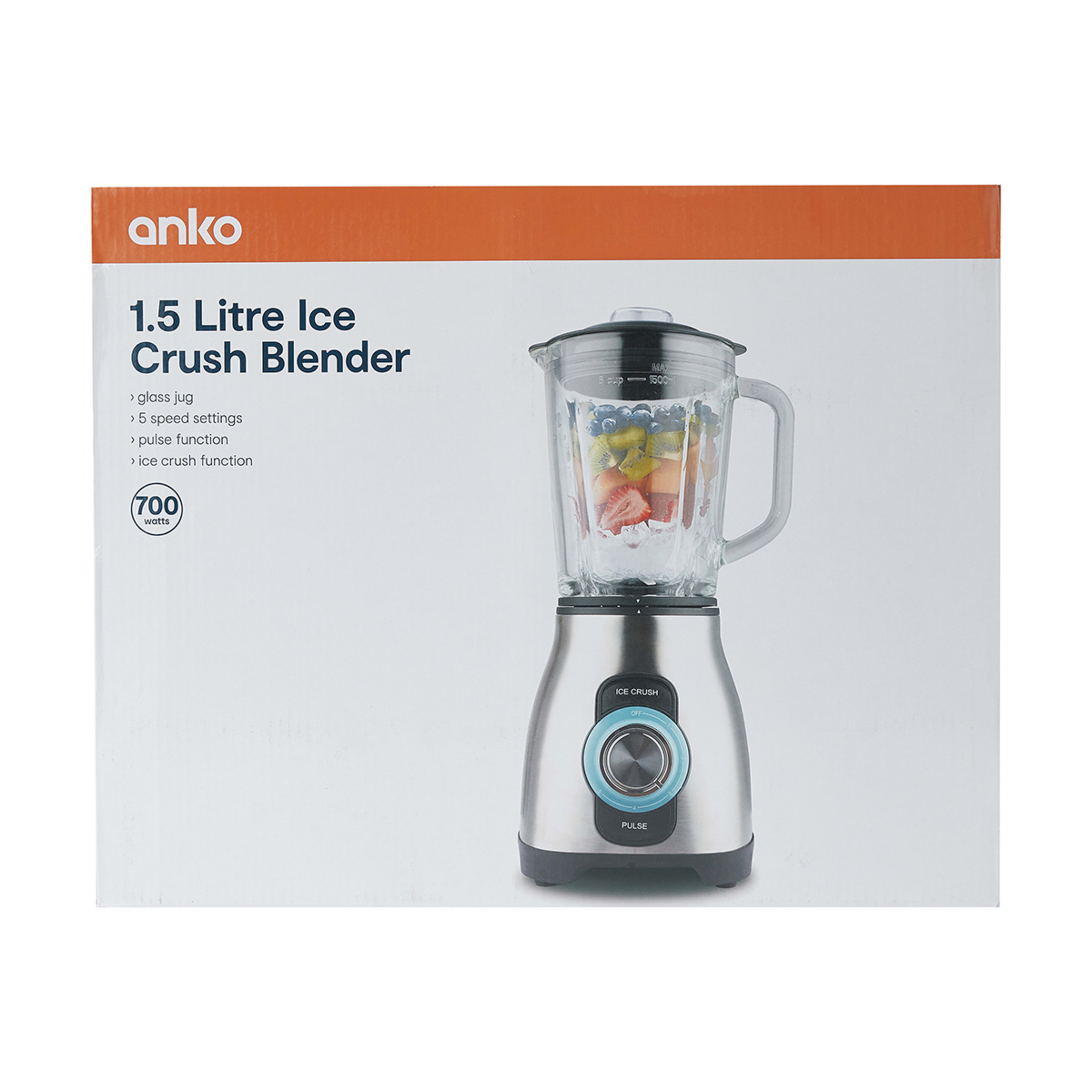 1.5L Ice Crush Blender Silver Kmart