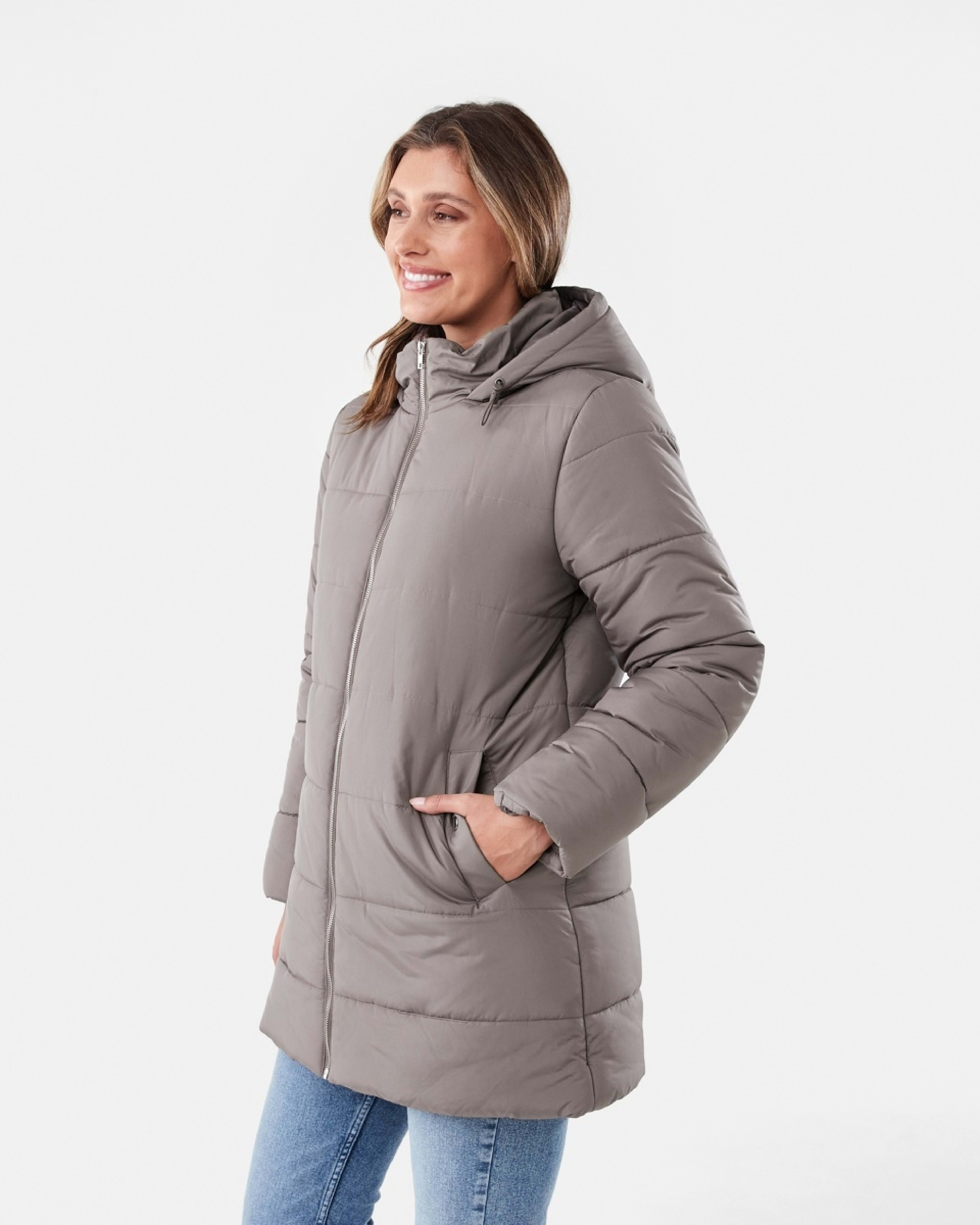 3 Mid Length Puffer Jacket Taupe Brn, 3 of 7