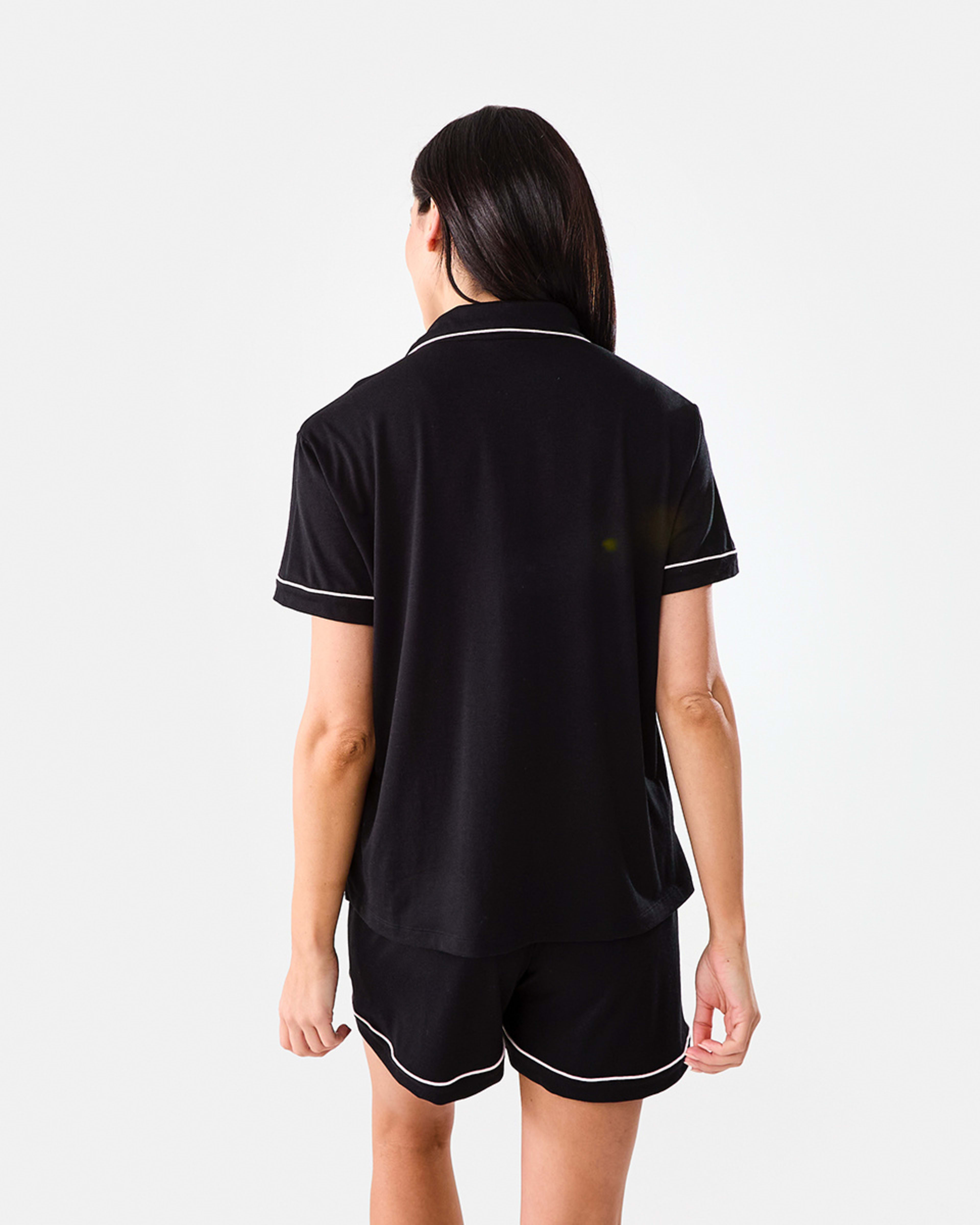 3 Short Sleeve Top and Shorts Comfort Pyjama Set BLACK, 3 of 8