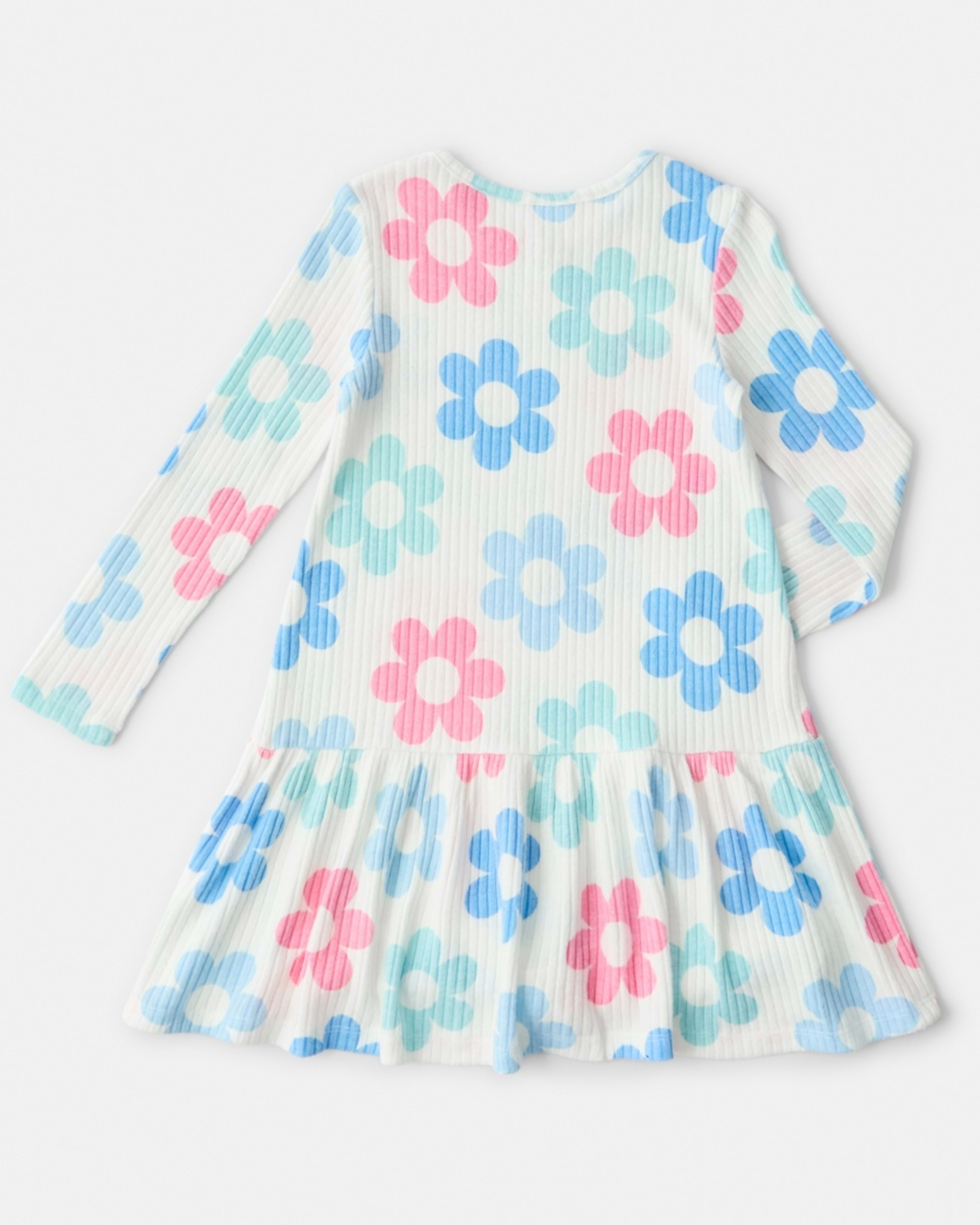 7 Long Sleeve Brushed Rib Dress Flower Power Pristine White, 7 of 7