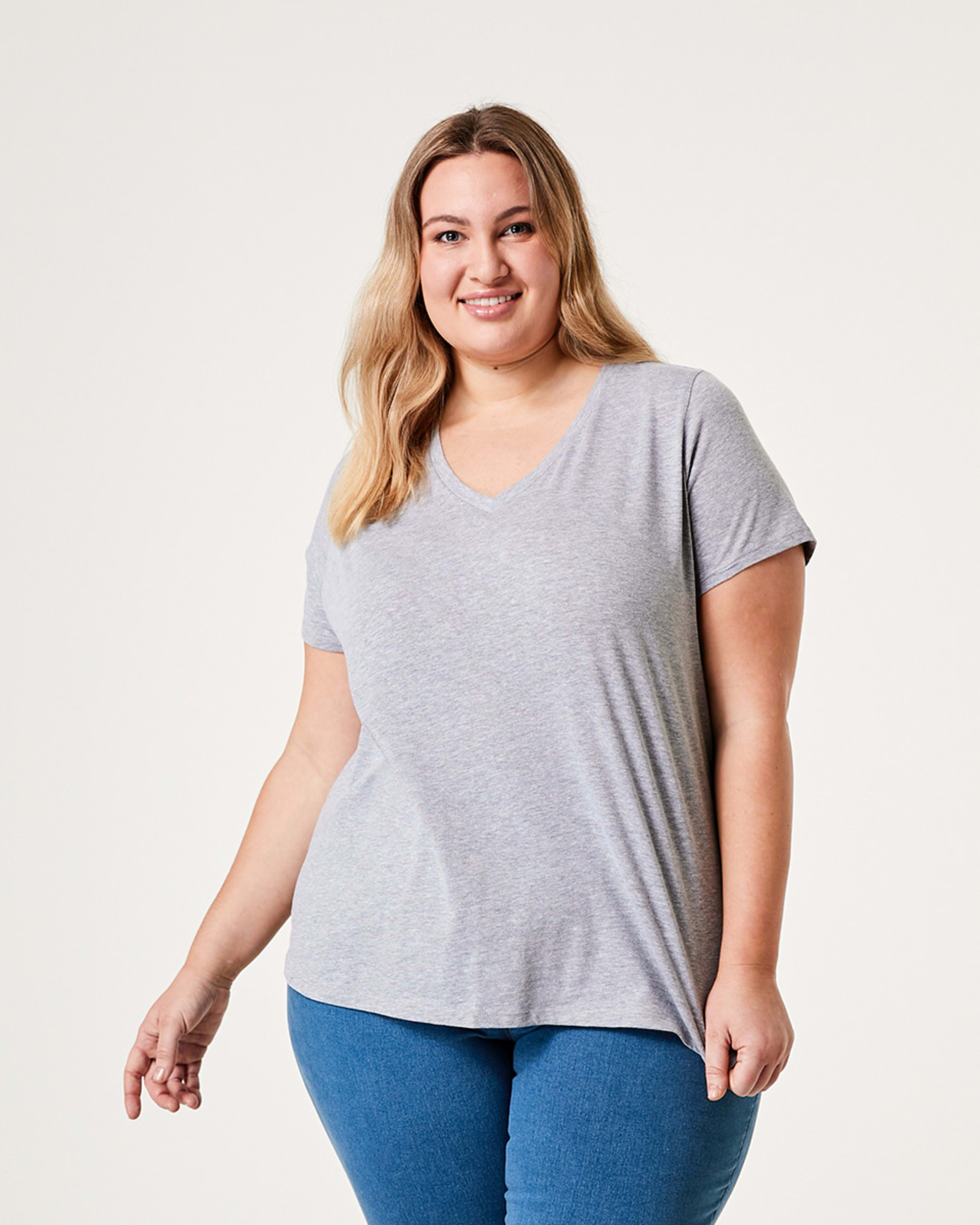 1 Curve Short Sleeve V-Neck T-shirt MARLE GREY, 1 of 5