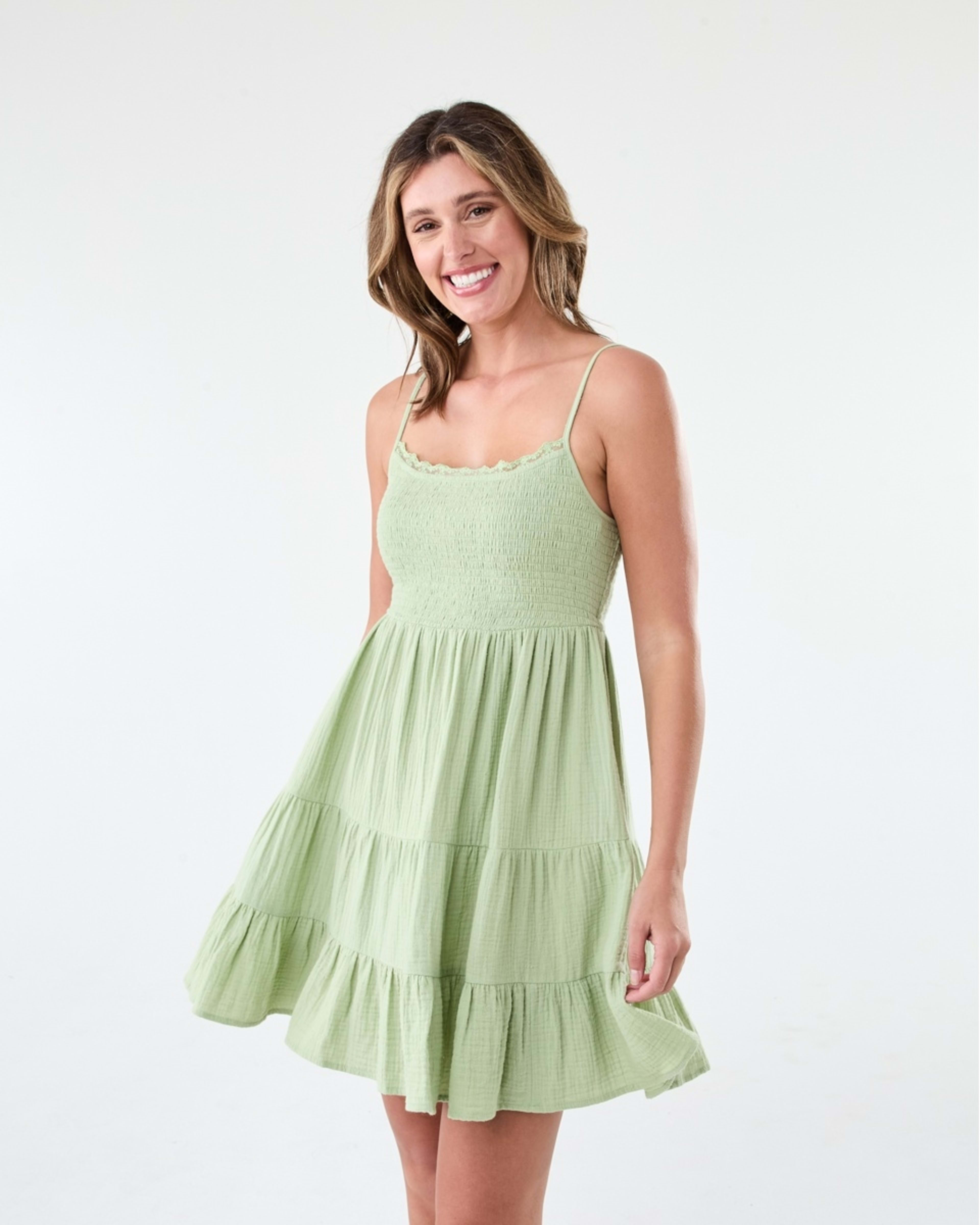 1 Sleeveless Lace Double Cloth Mini Dress Swamp Grn, 1 of 8