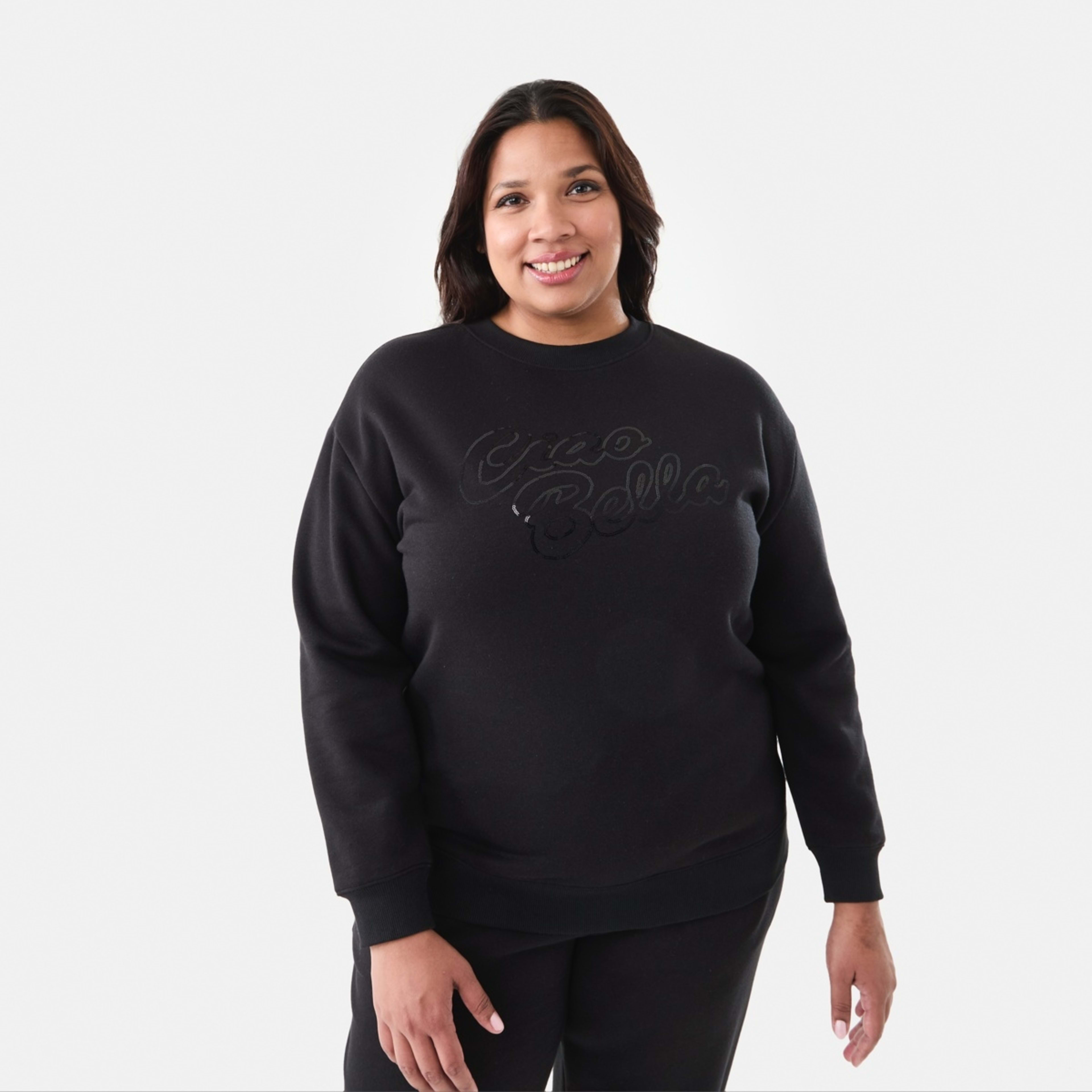 1 Curve Long Sleeve Crew Neck Sweatshirt Ciao Bella Black Sequin, 1 of 5