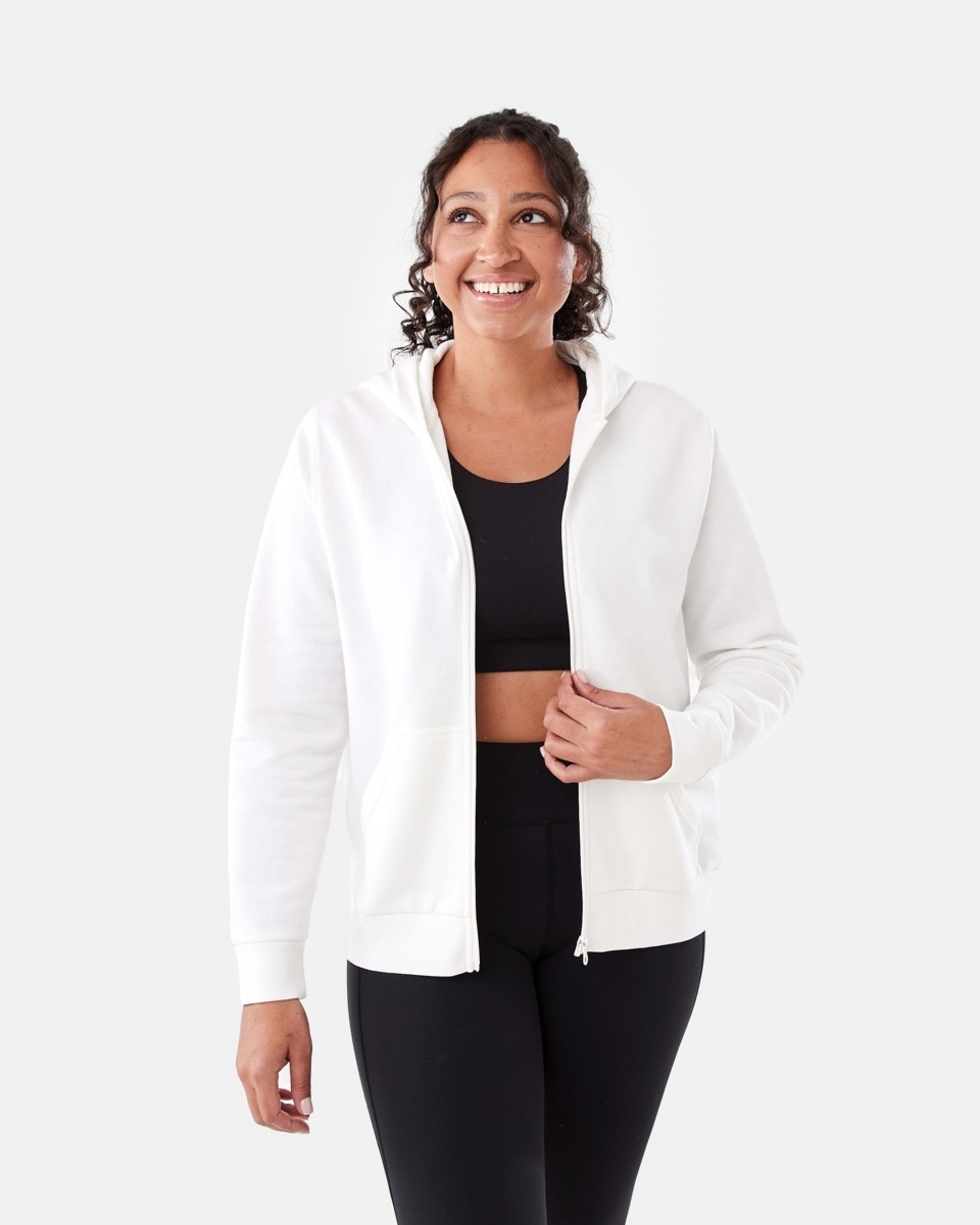 1 Active Womens Zip Through Hoodie ECRU, 1 of 7