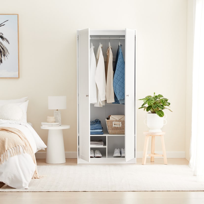 Hamptons Wardrobe 2 Door Hanging Rail with Storage Shelf Kmart