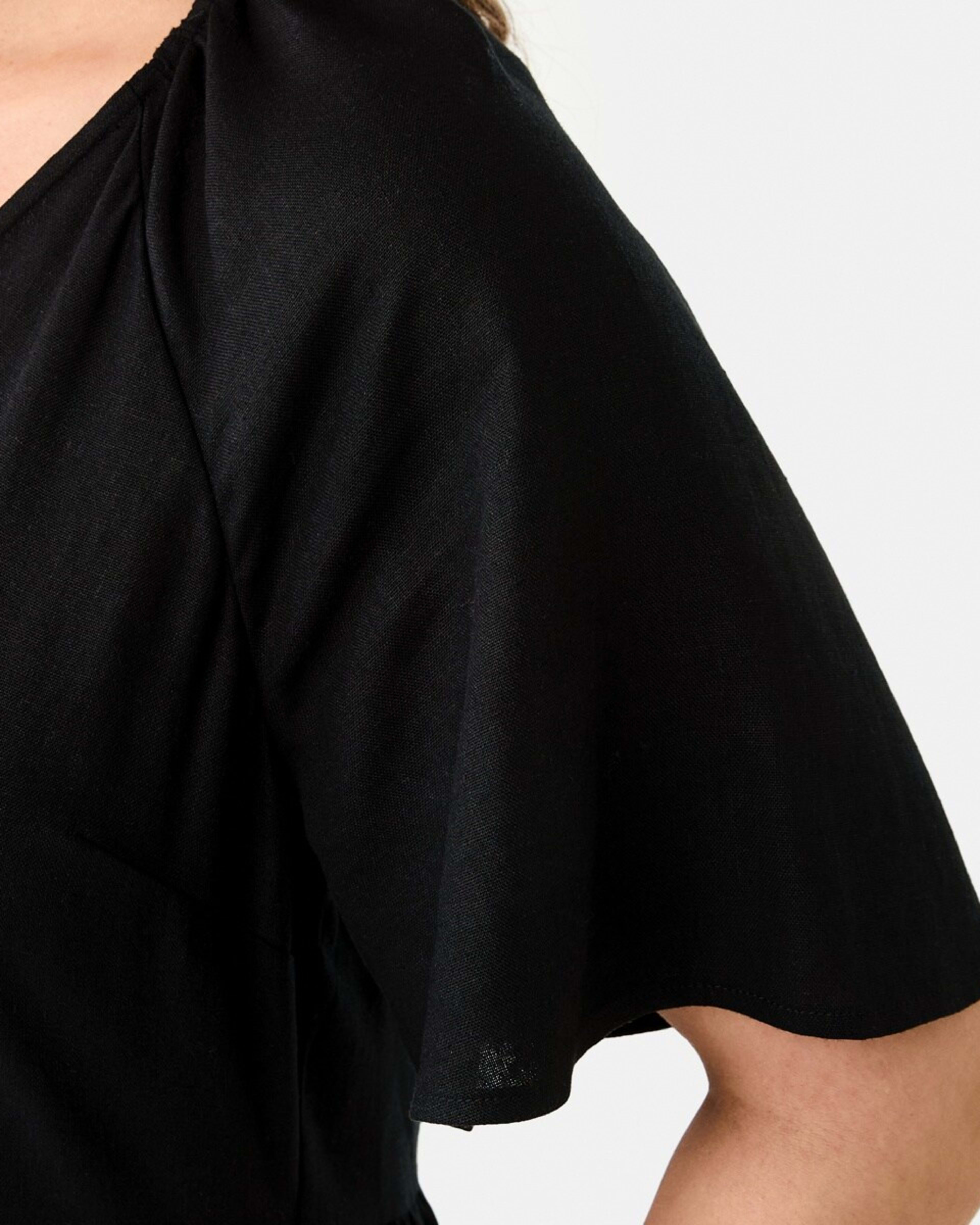 7 Short Sleeve Linen Blend Tiered Mini Dress BLACK, 7 of 9