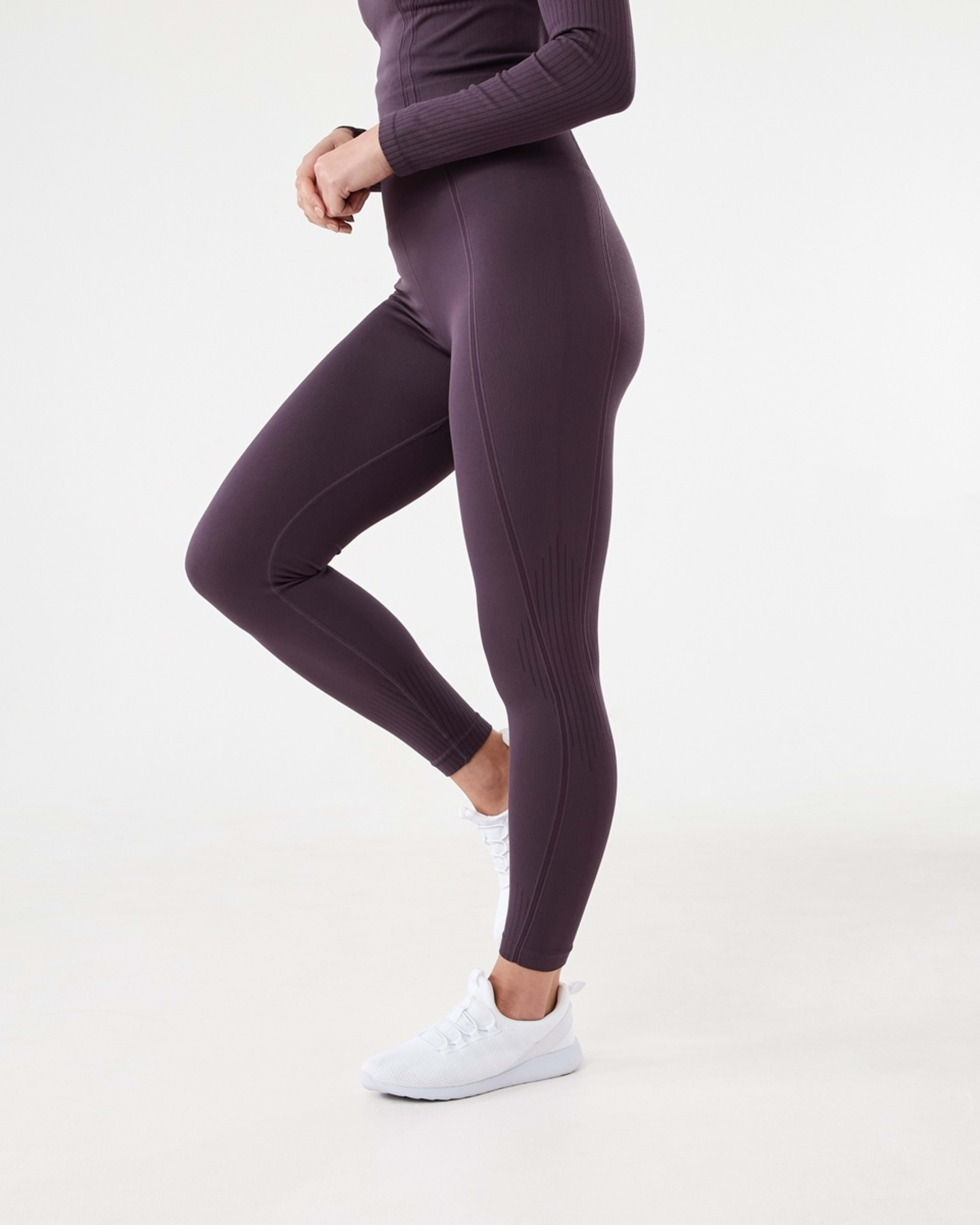 2 Active Womens Seamfree Ribbed Panel Leggings Pur Rasin, 2 of 5