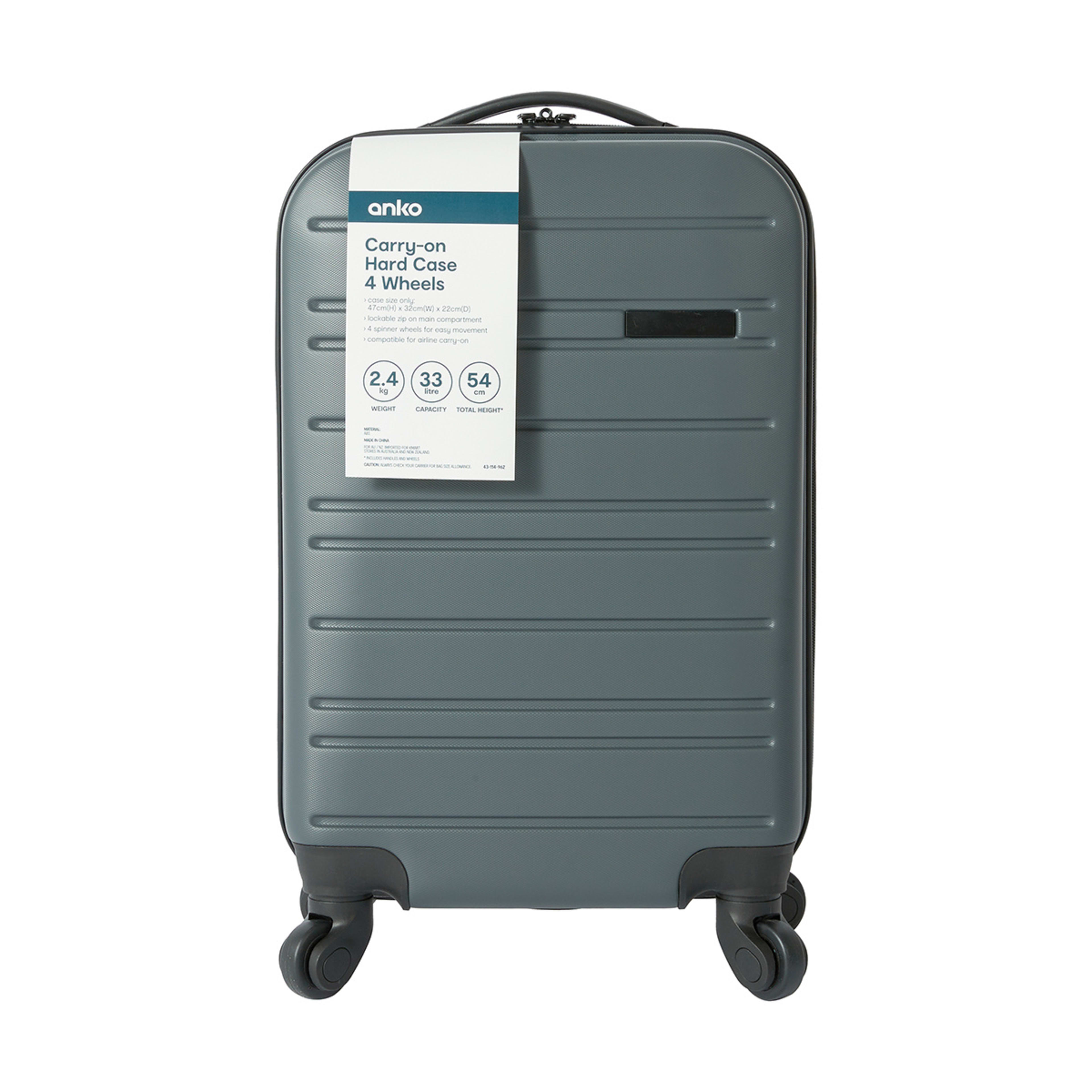 47cm 4 Wheels Carry On Hard Case Charcoal Kmart