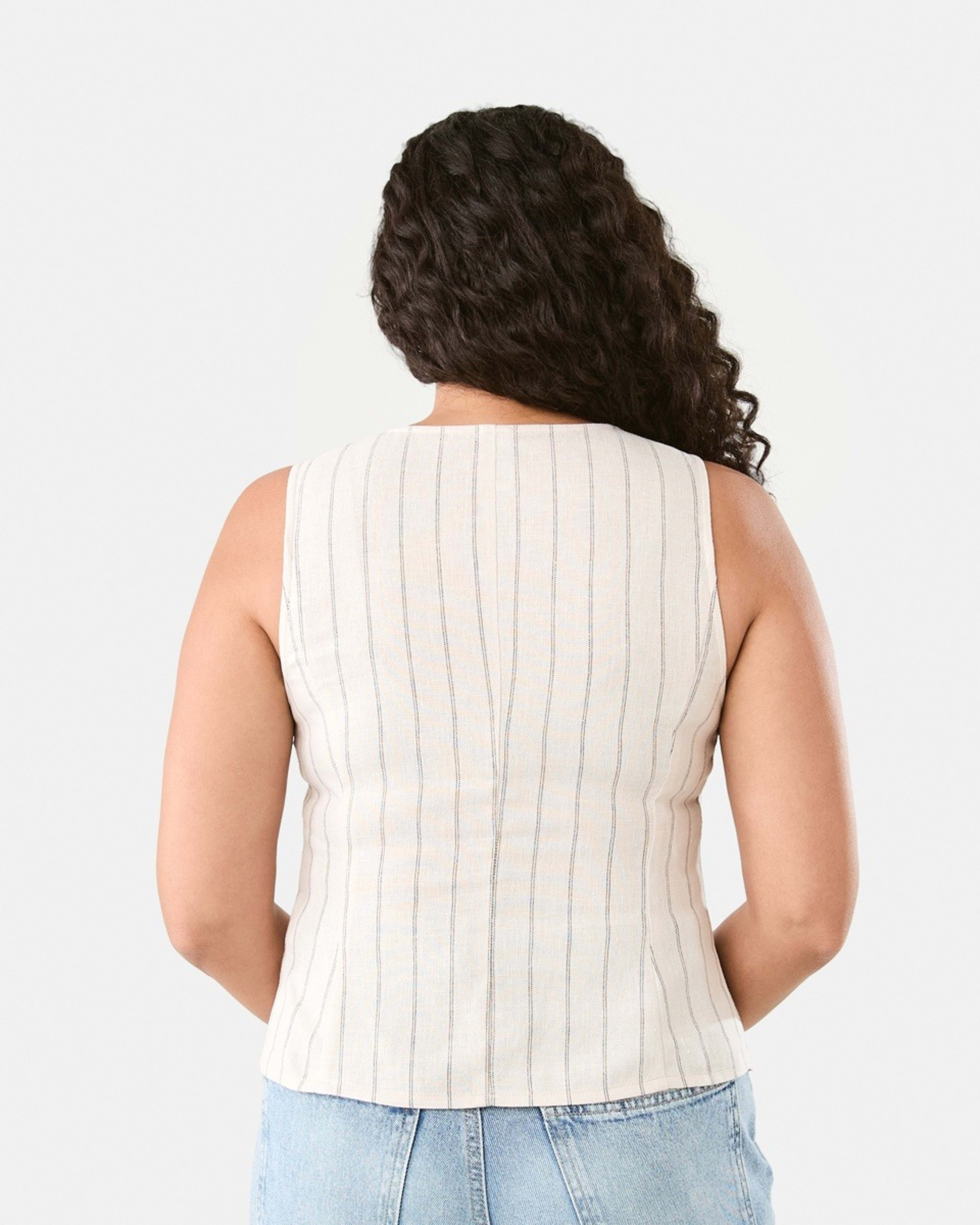 3 Sleeveless Crew Neck Linen Blend Waistcoat Dot Stripe, 3 of 6