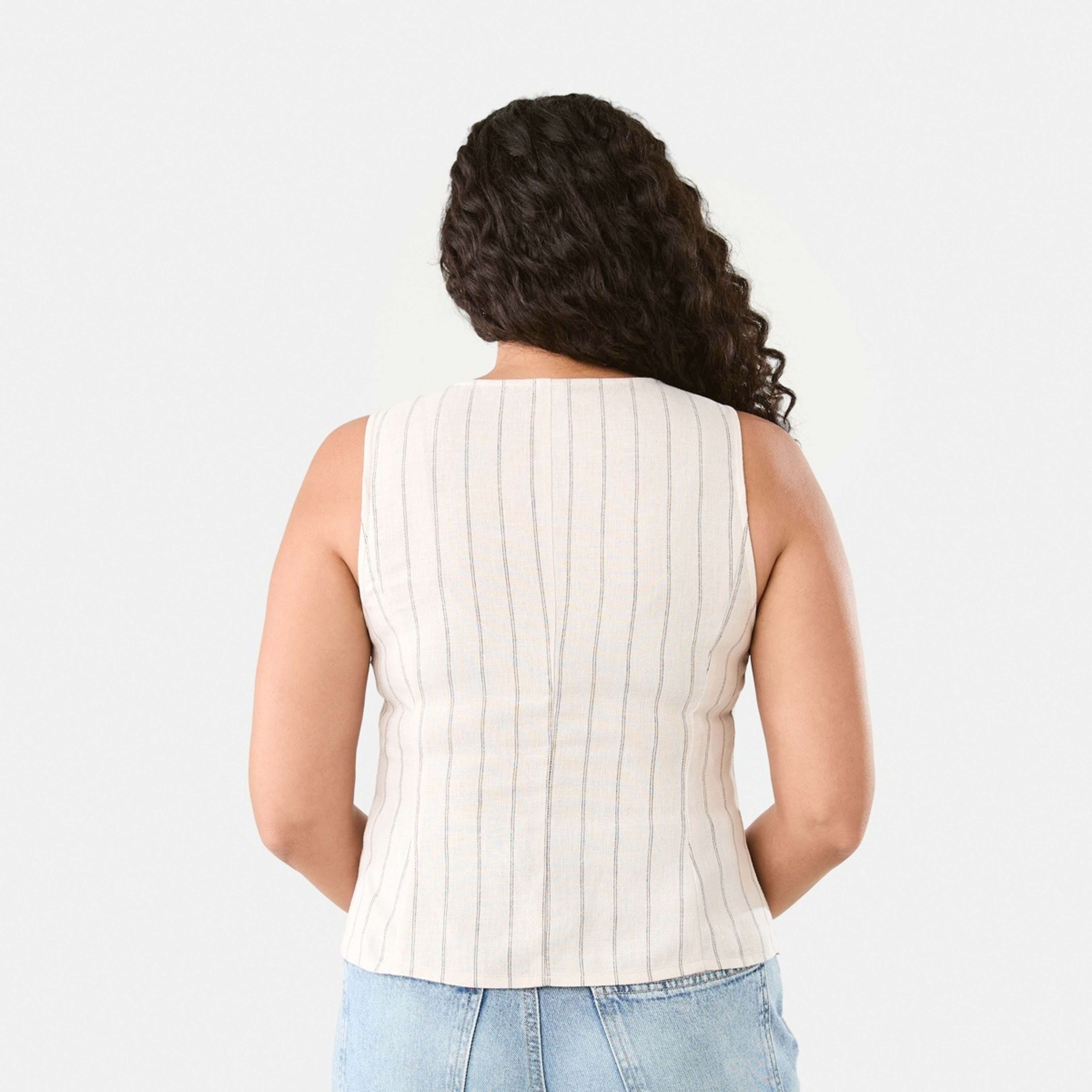 3 Sleeveless Crew Neck Linen Blend Waistcoat Dot Stripe, 3 of 6