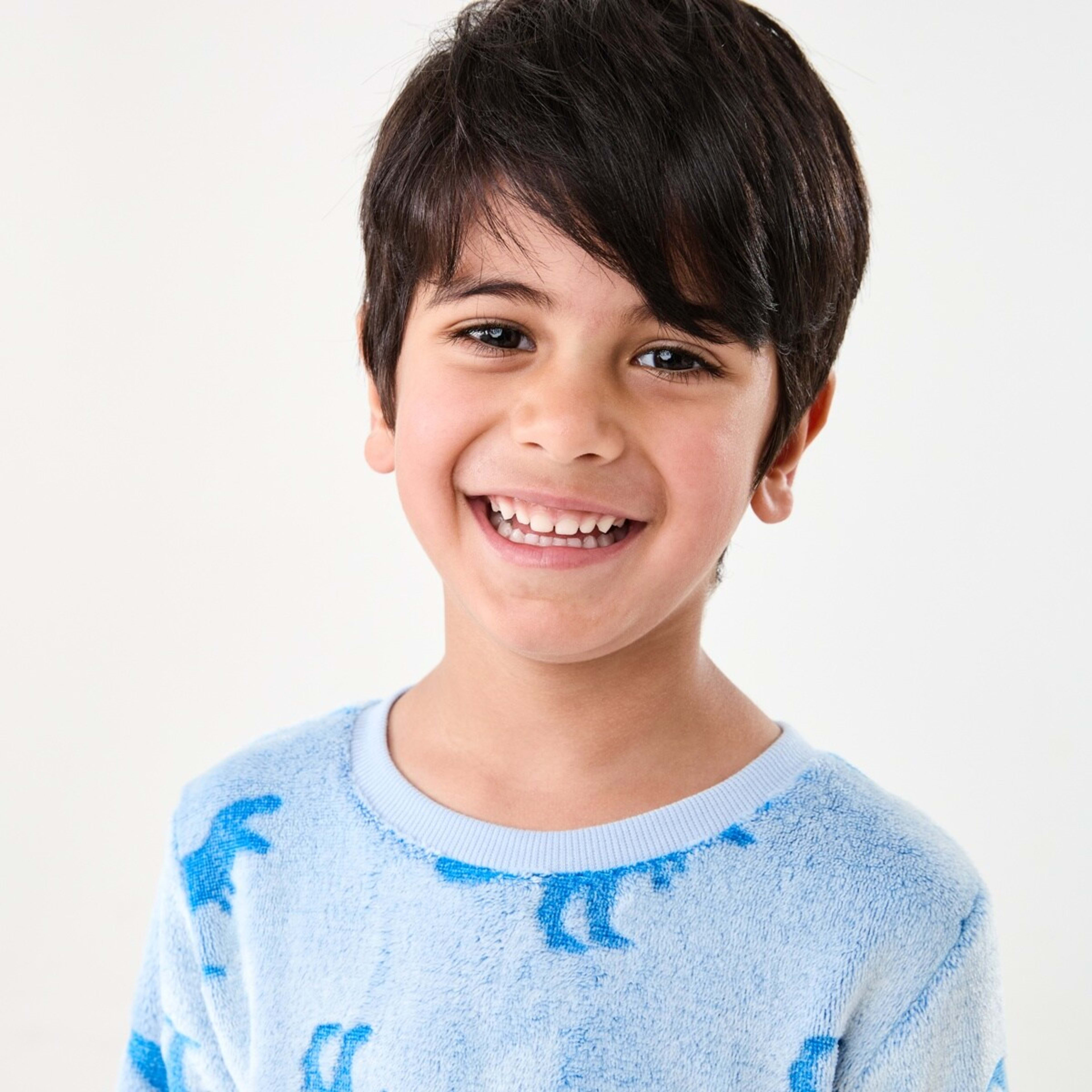 3 Fluffy Pyjama Set Blue Dinos, 3 of 9