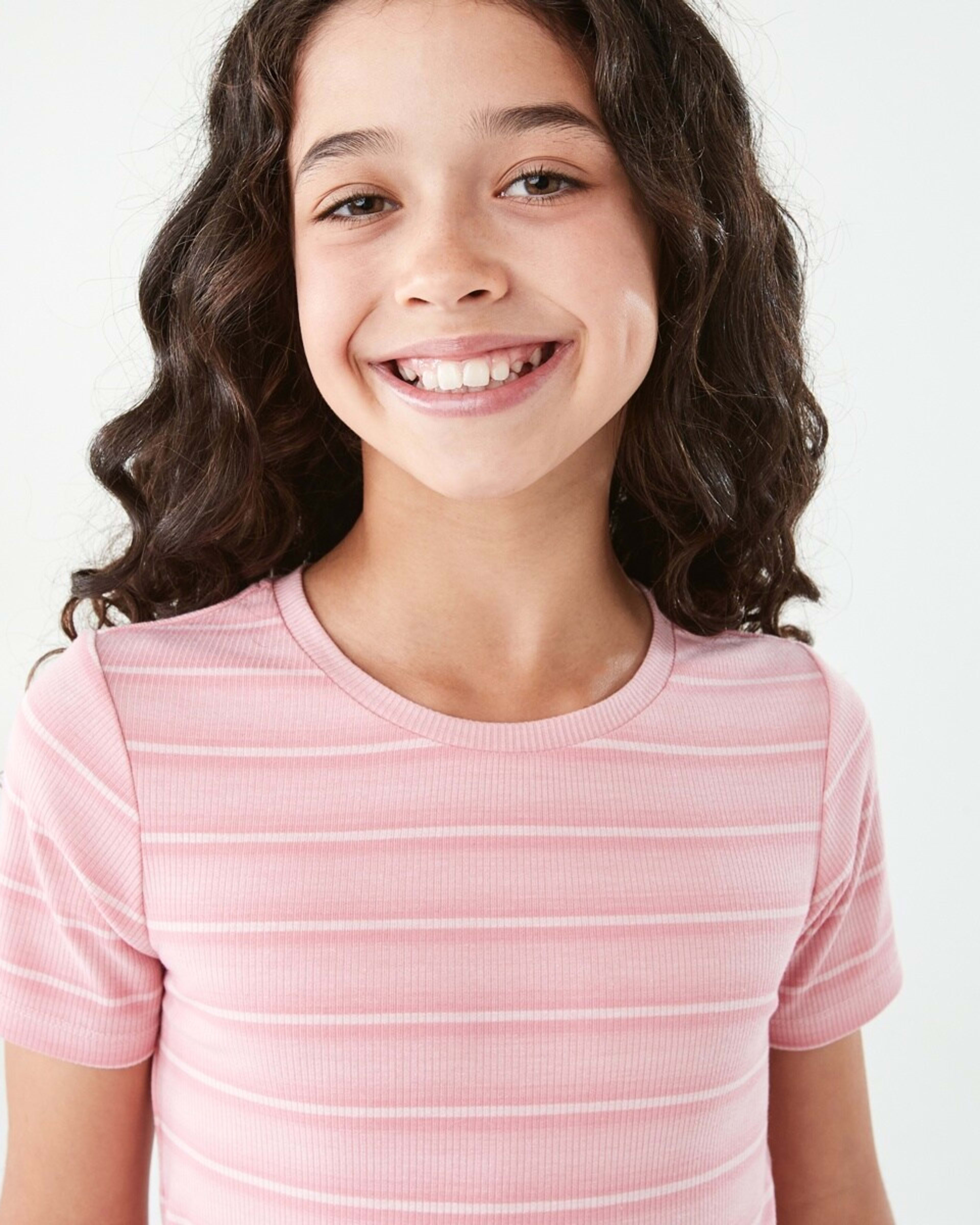 3 Short Sleeve Rib Top Pnk Stripe, 3 of 9