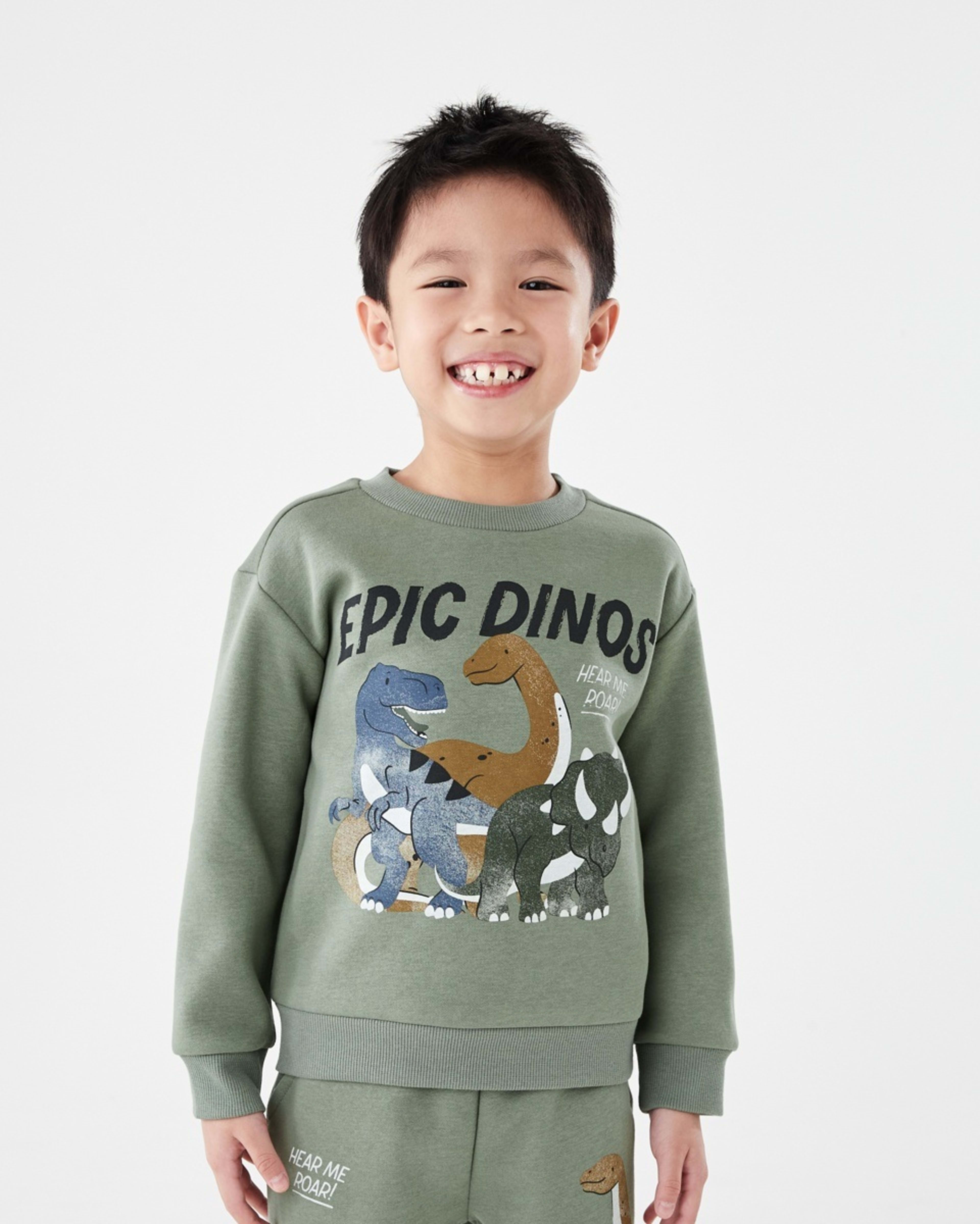 1 Print Crew Neck Sweatshirt Grn Dino, 1 of 6