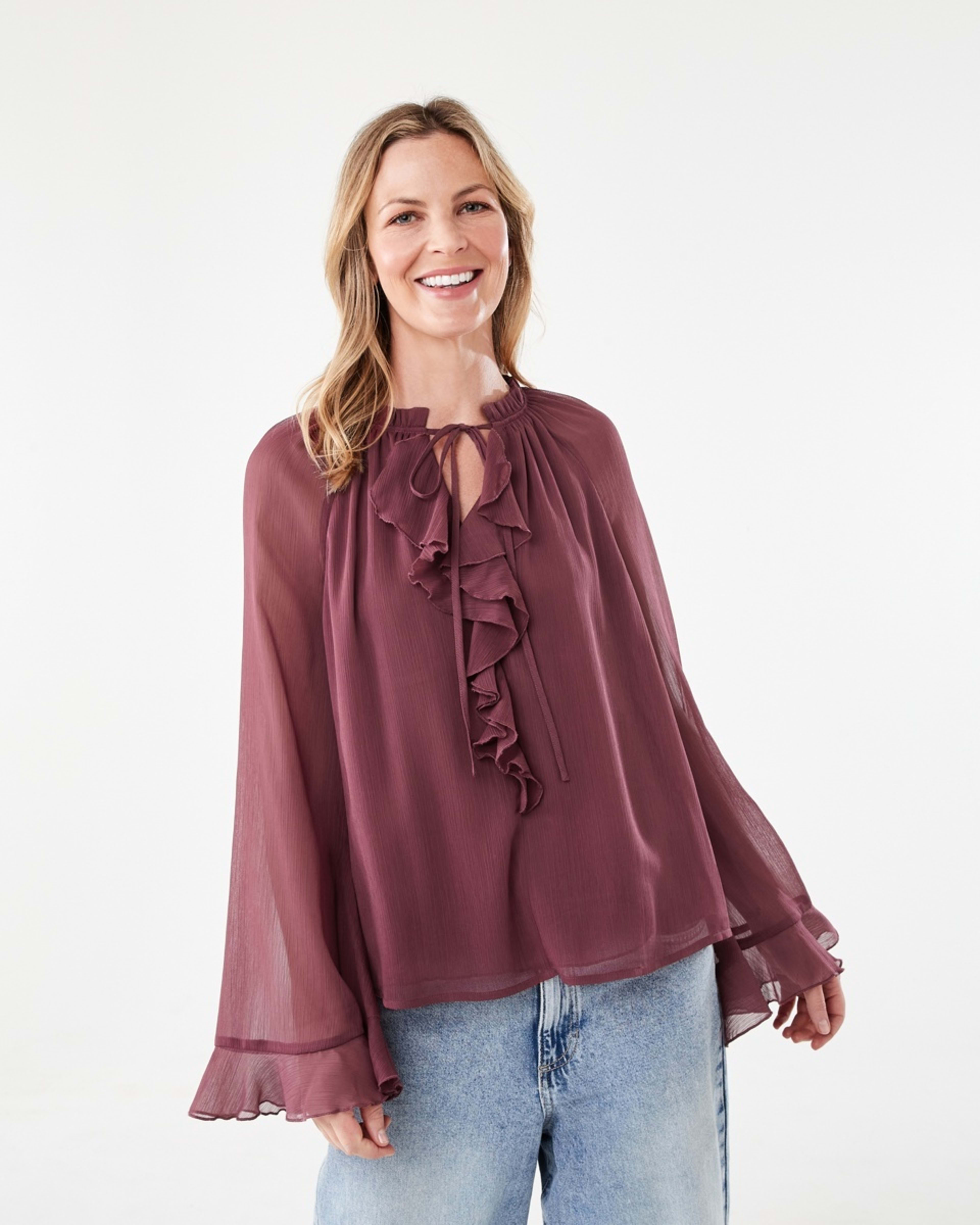 2 Long Sleeve Frill Blouse Berry, 2 of 7