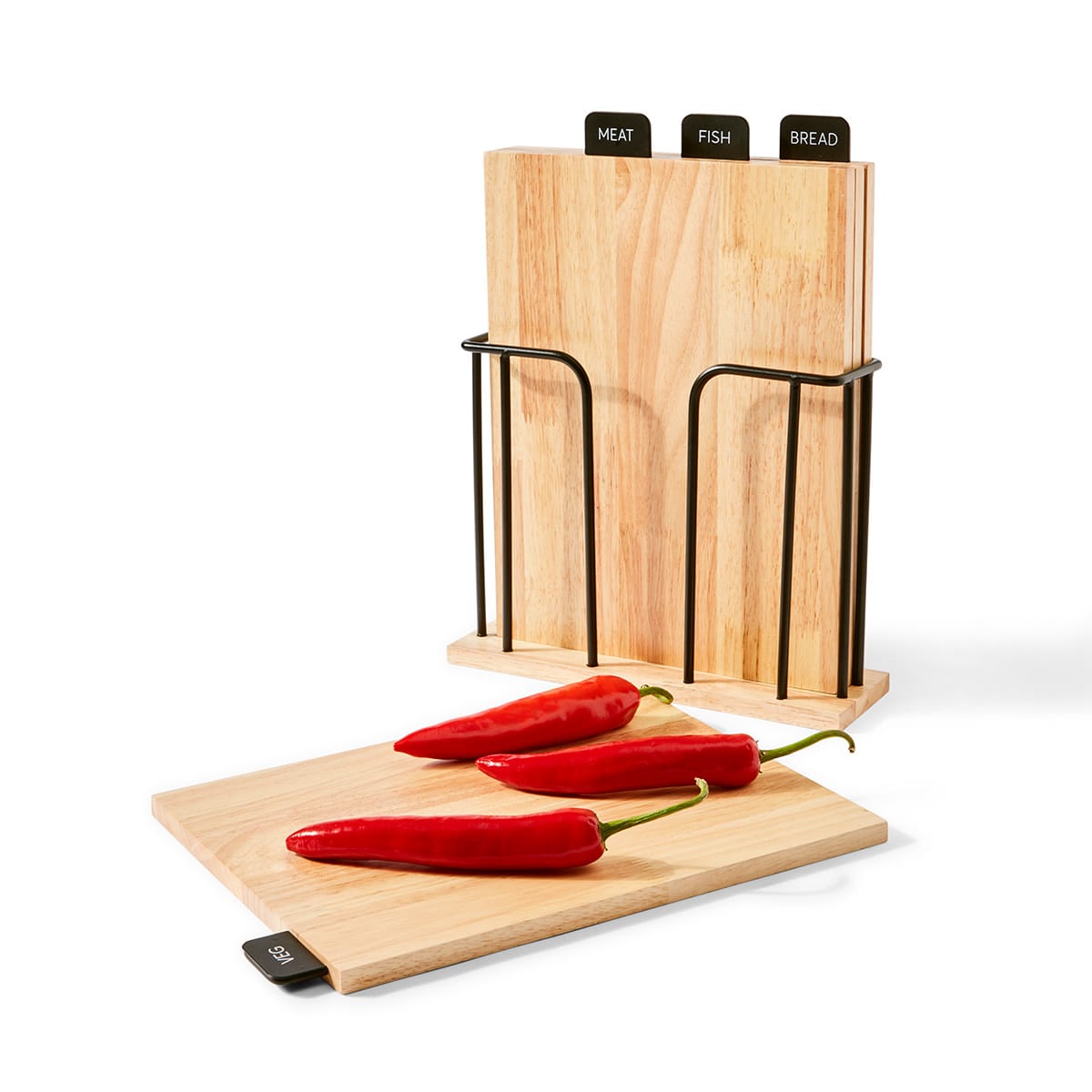 Set of 4 Wood Cutting Boards with Stand Kmart NZ