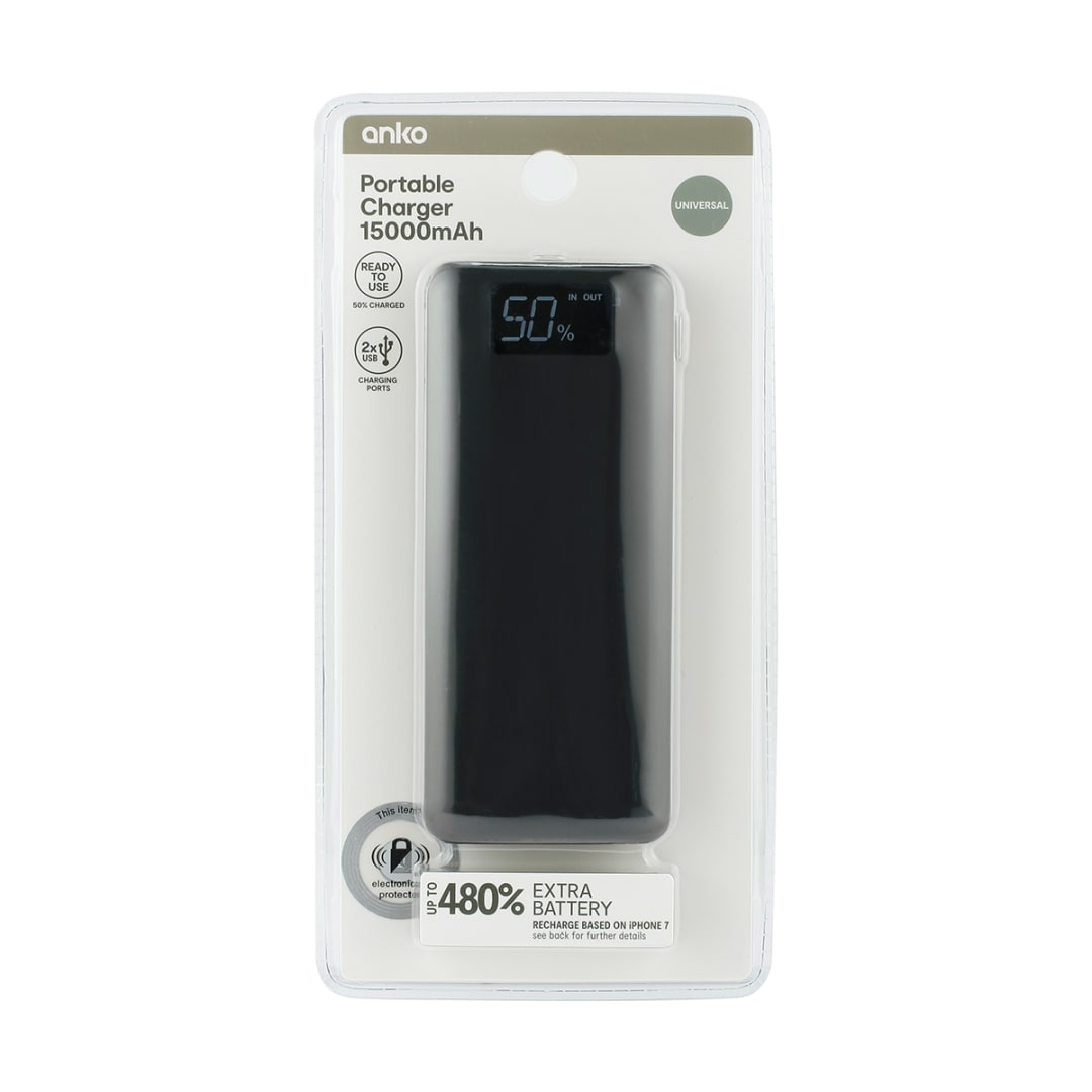 Portable Charger Dual Port 15,000mAh Kmart
