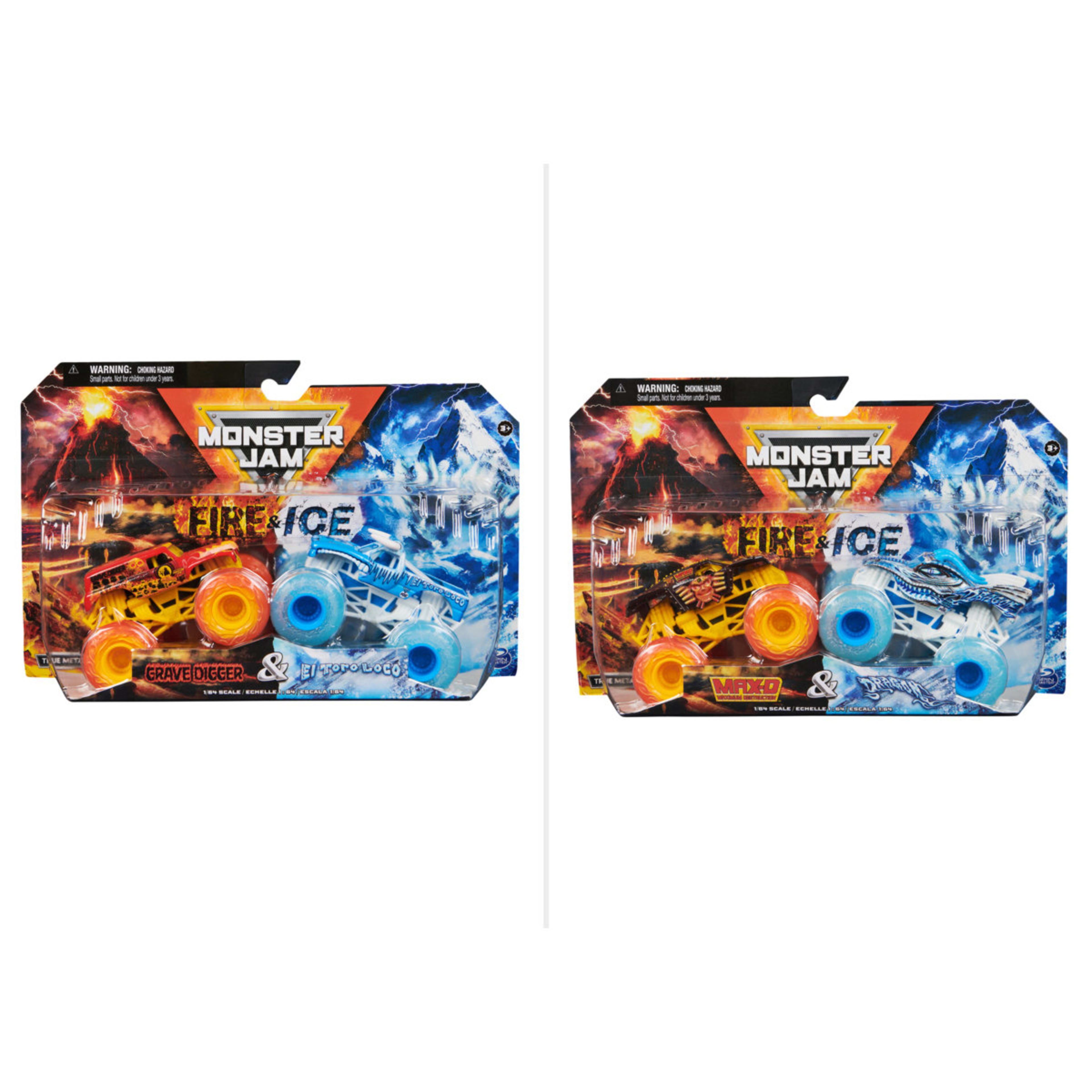 1 2 Pack Monster Jam 1:64 Scale True Metal Fire and Ice Trucks - Assorted