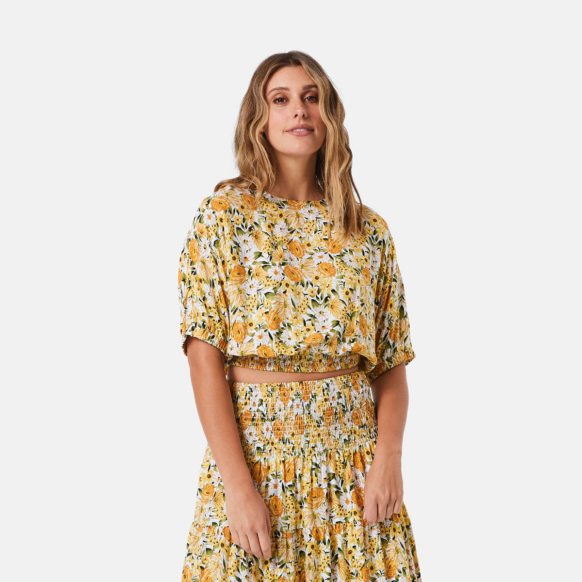 Crew Neck Short Puff Sleeve Top - Kmart