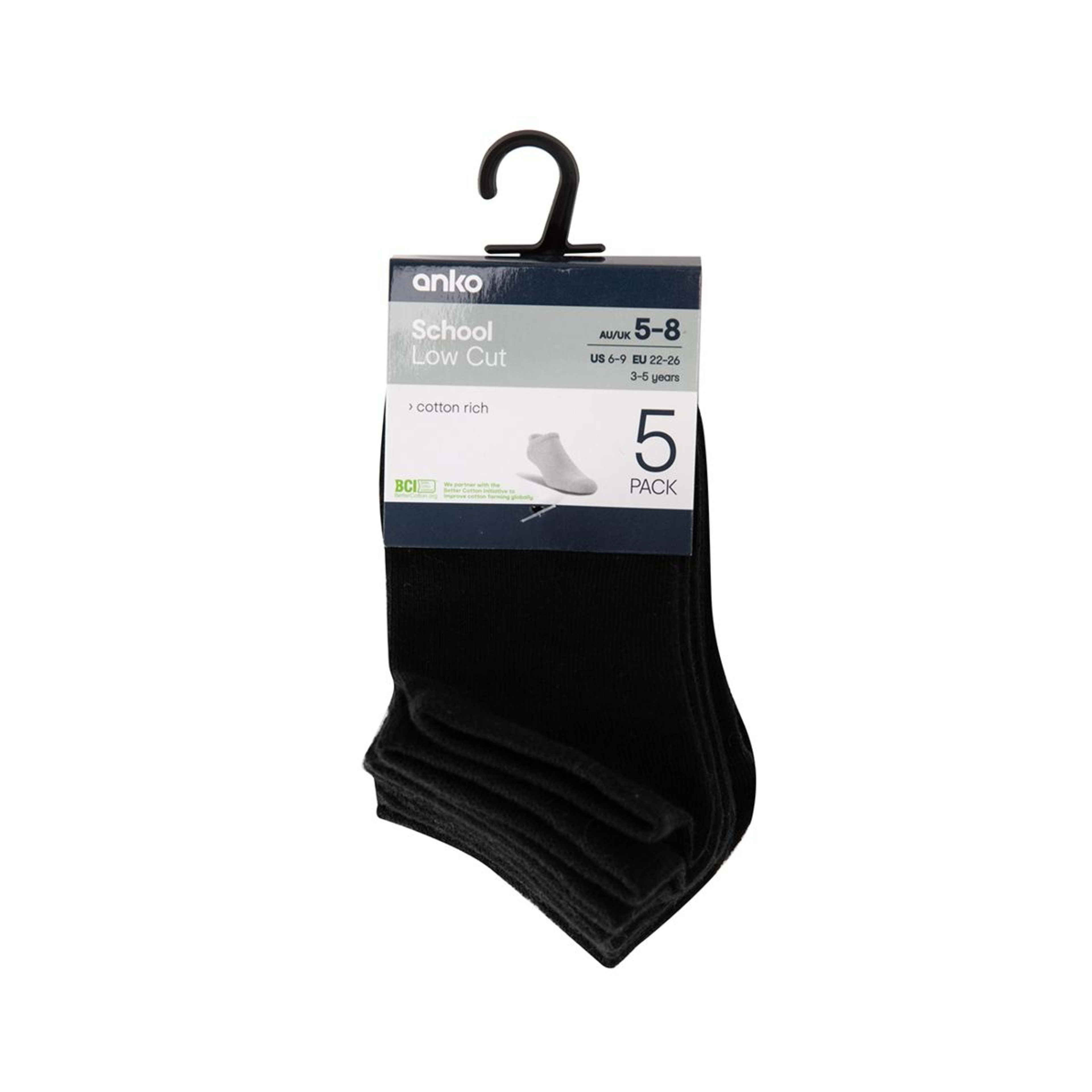 3 5 Pack School Trainer Socks Black, 3 of 3