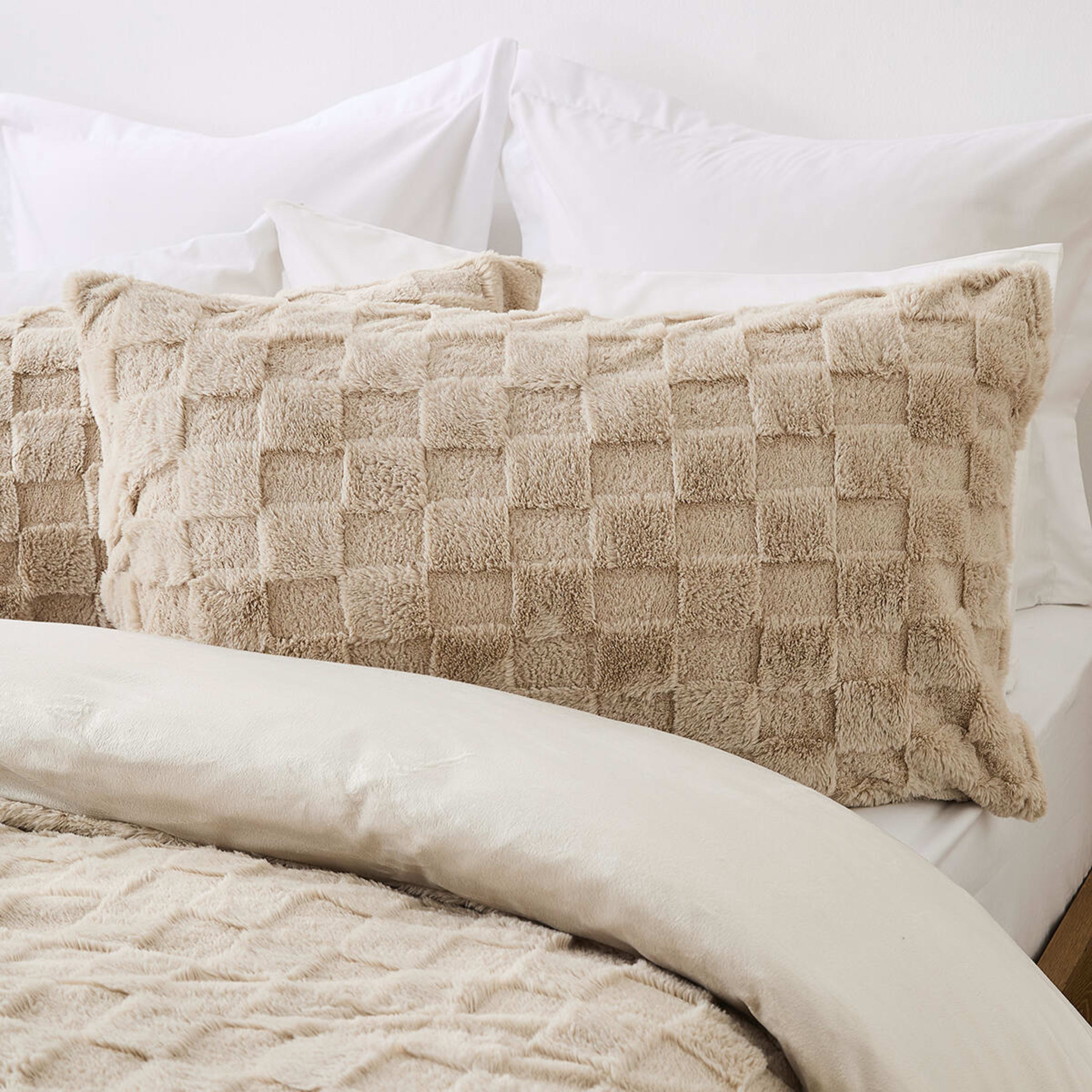 2 Check Quilt Cover Set - Double Bed, Beige, 2 of 6