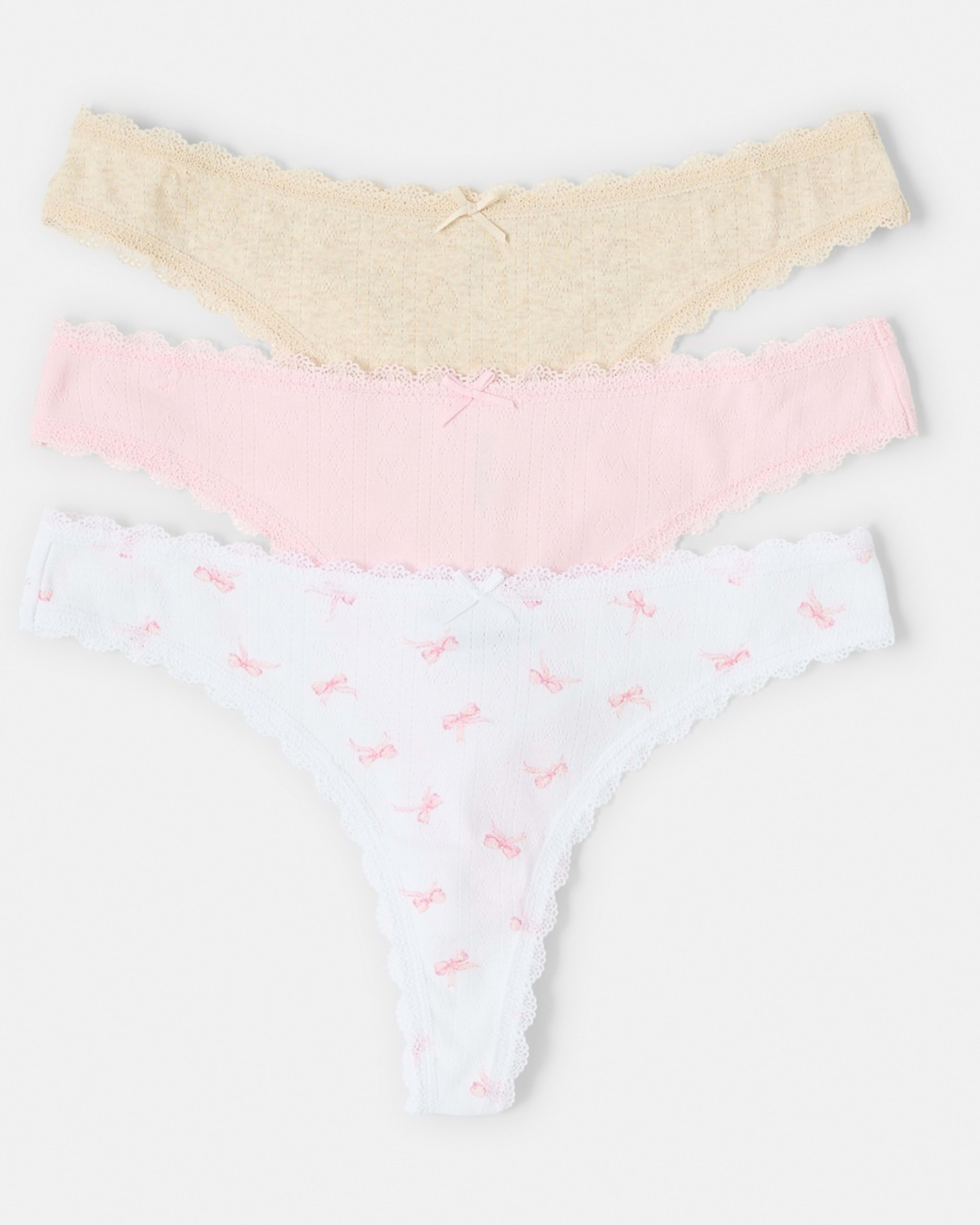 1 3 Pack Pointelle G-String Briefs Pink Bows