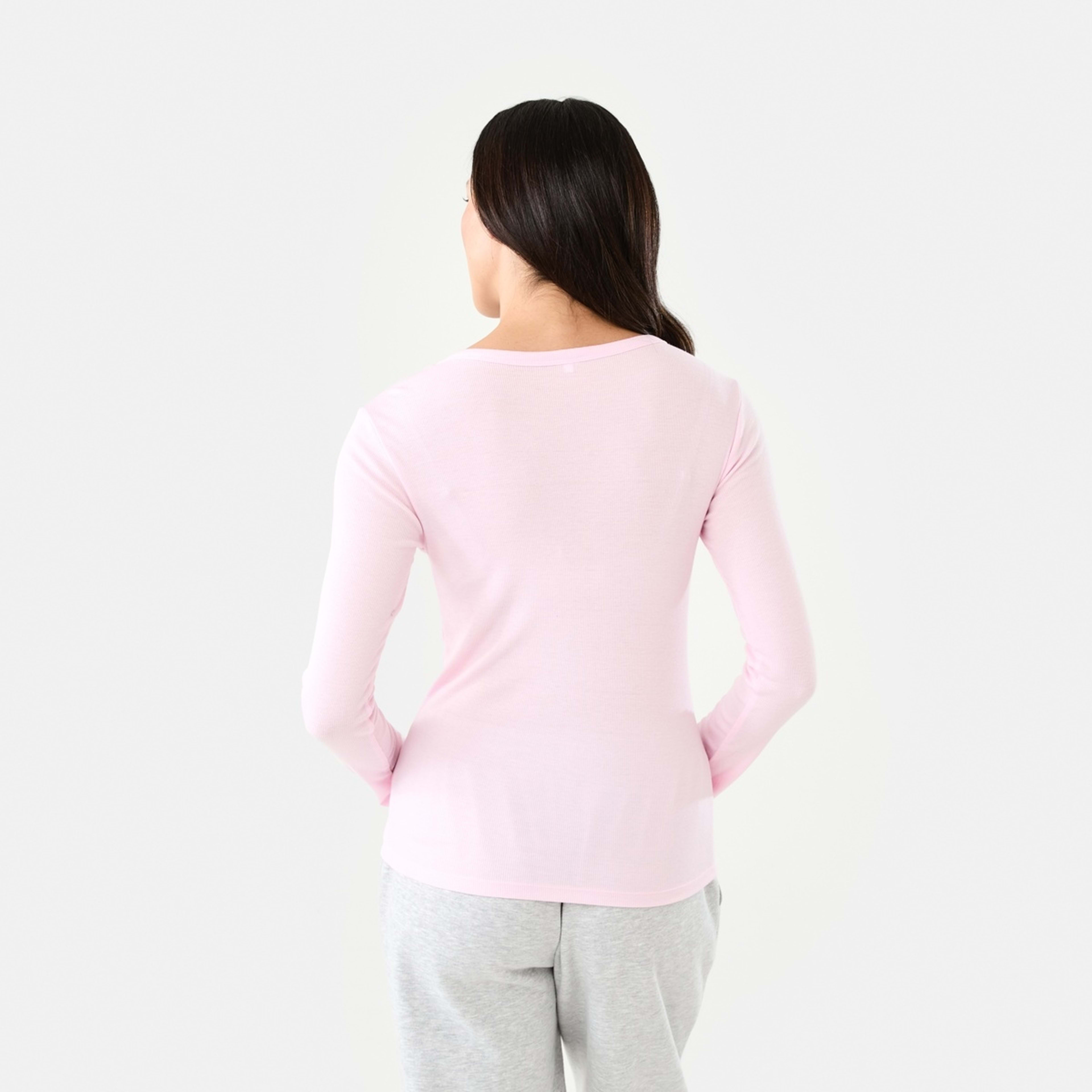 3 Long Sleeve Rib Henley Top Bllet Pink, 3 of 6