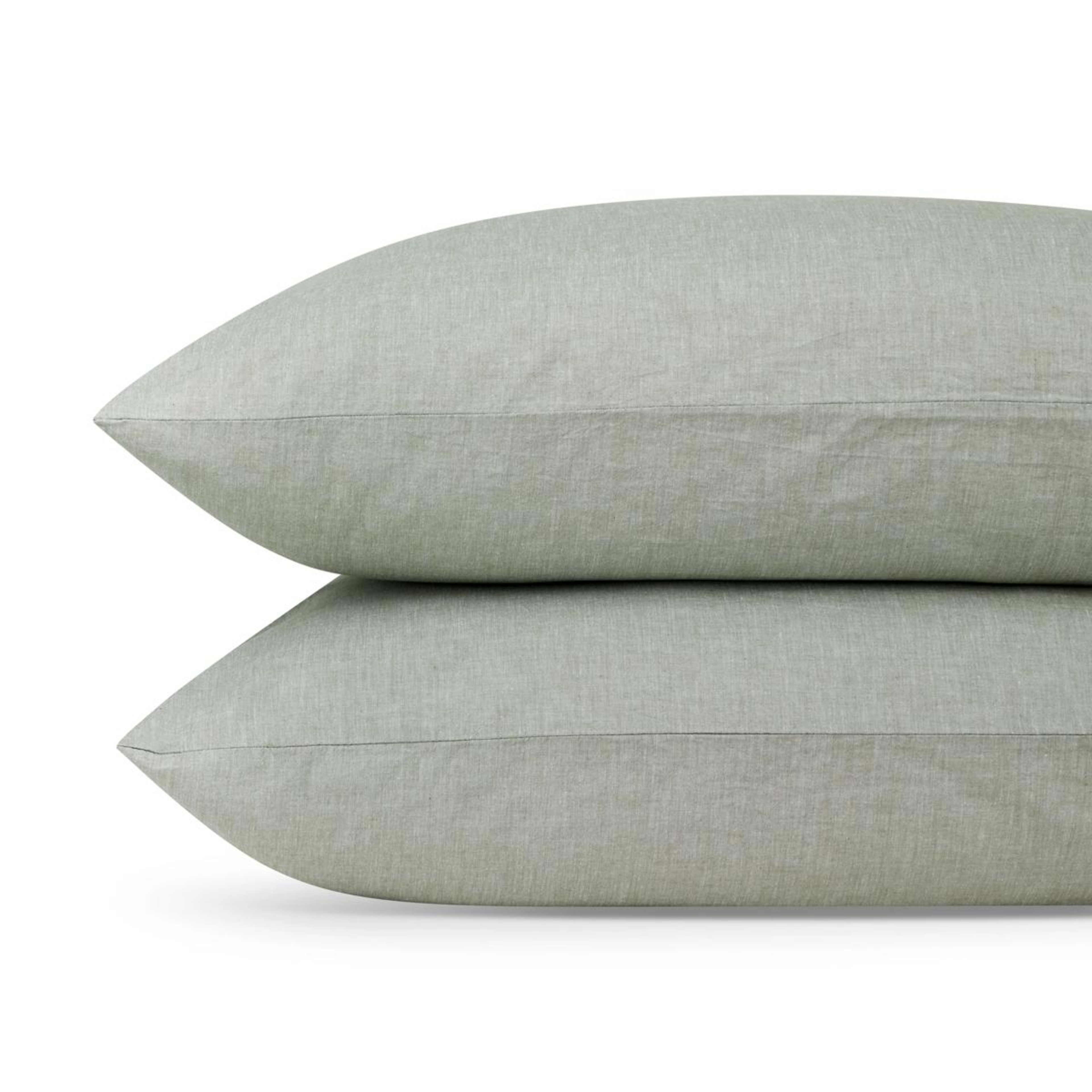 2 Stonewashed Chambray Cotton Sheet Set - Double Bed, Sage, 2 of 7