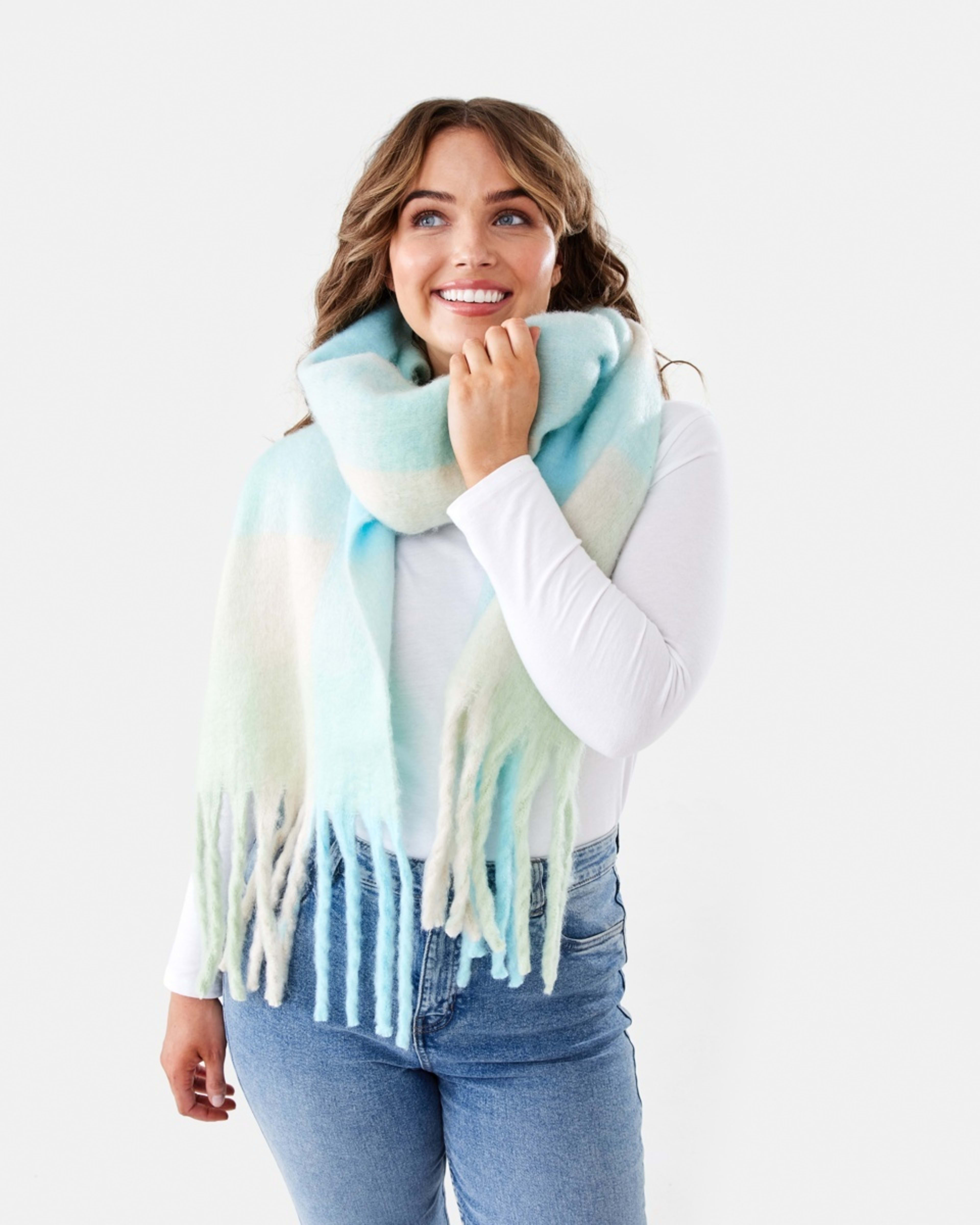3 Fluffy Scarf Blue Check, 3 of 3