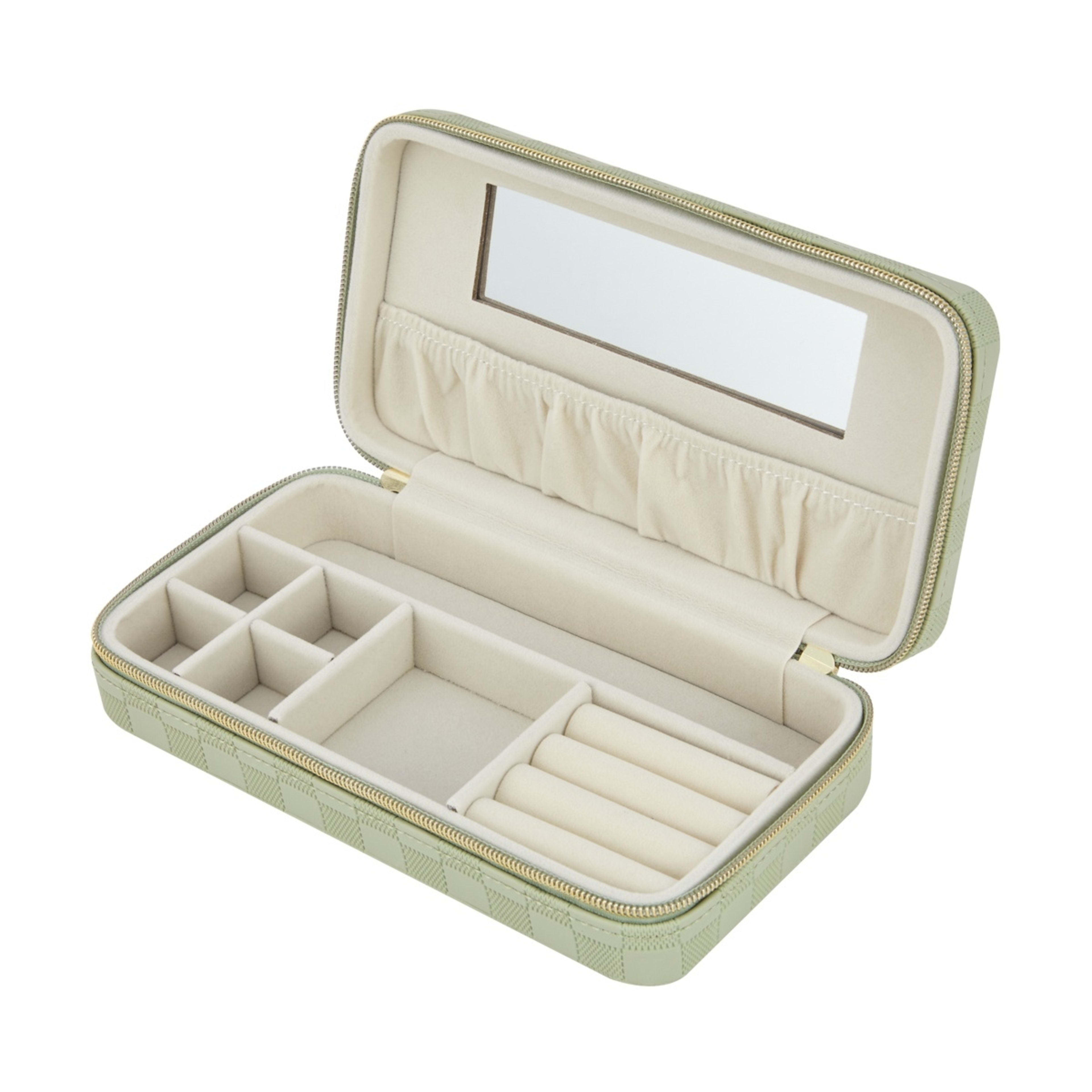 4 Sage Check Large Zip Jewellery Case, 4 of 7