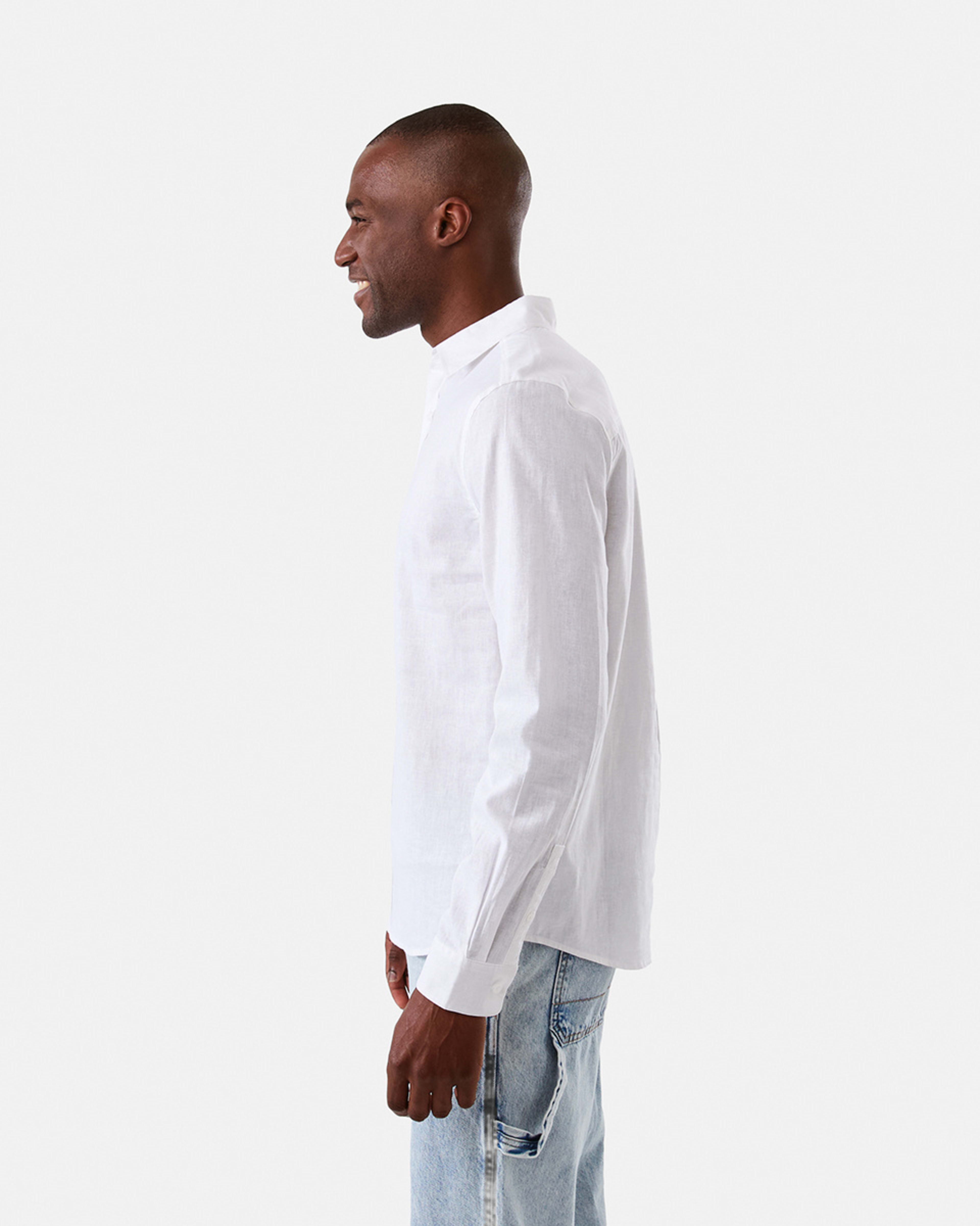 2 Long Sleeve Solid Linen Blend Shirt White, 2 of 8