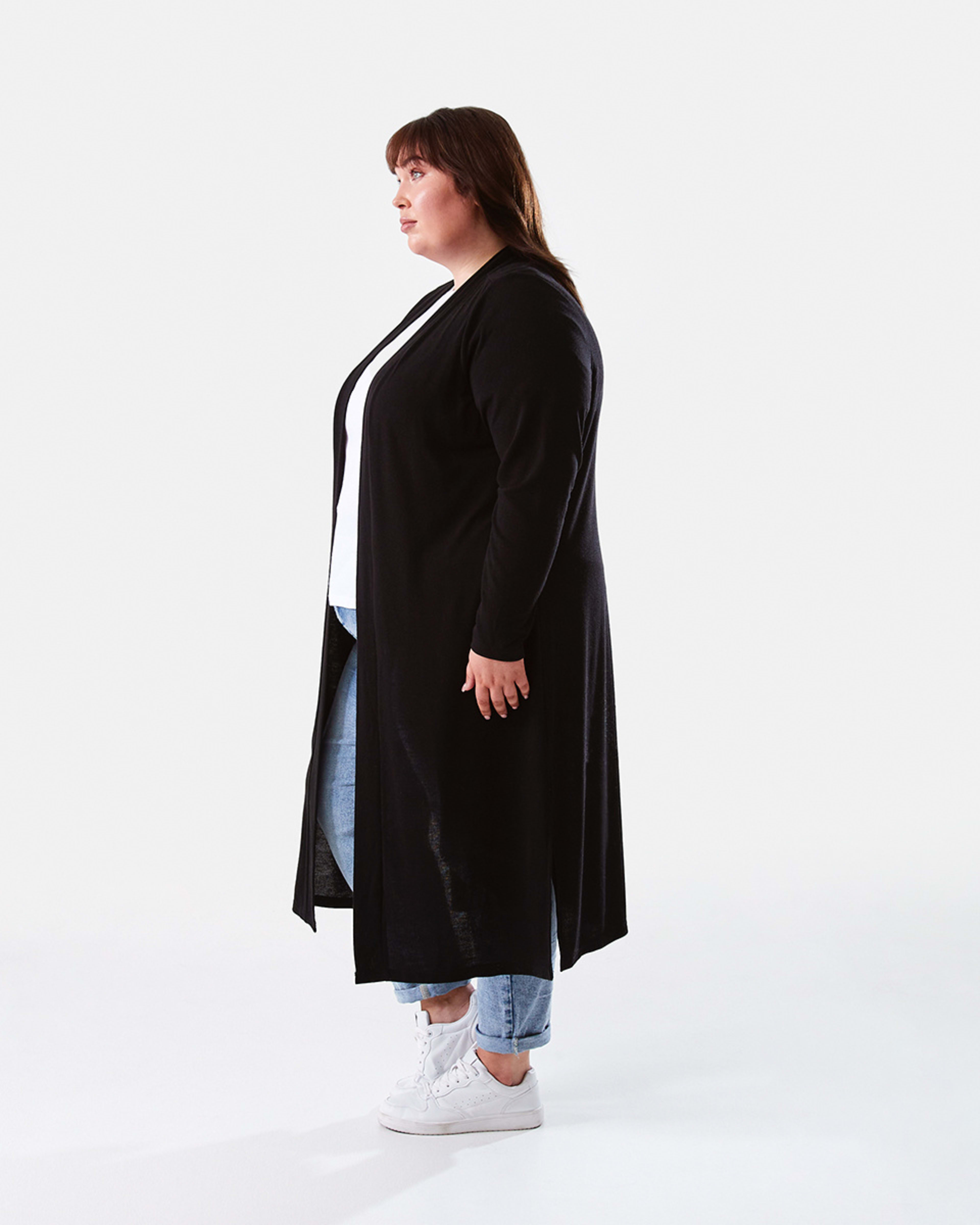 2 Curve Long Sleeve Longline Cardigan Black, 2 of 6