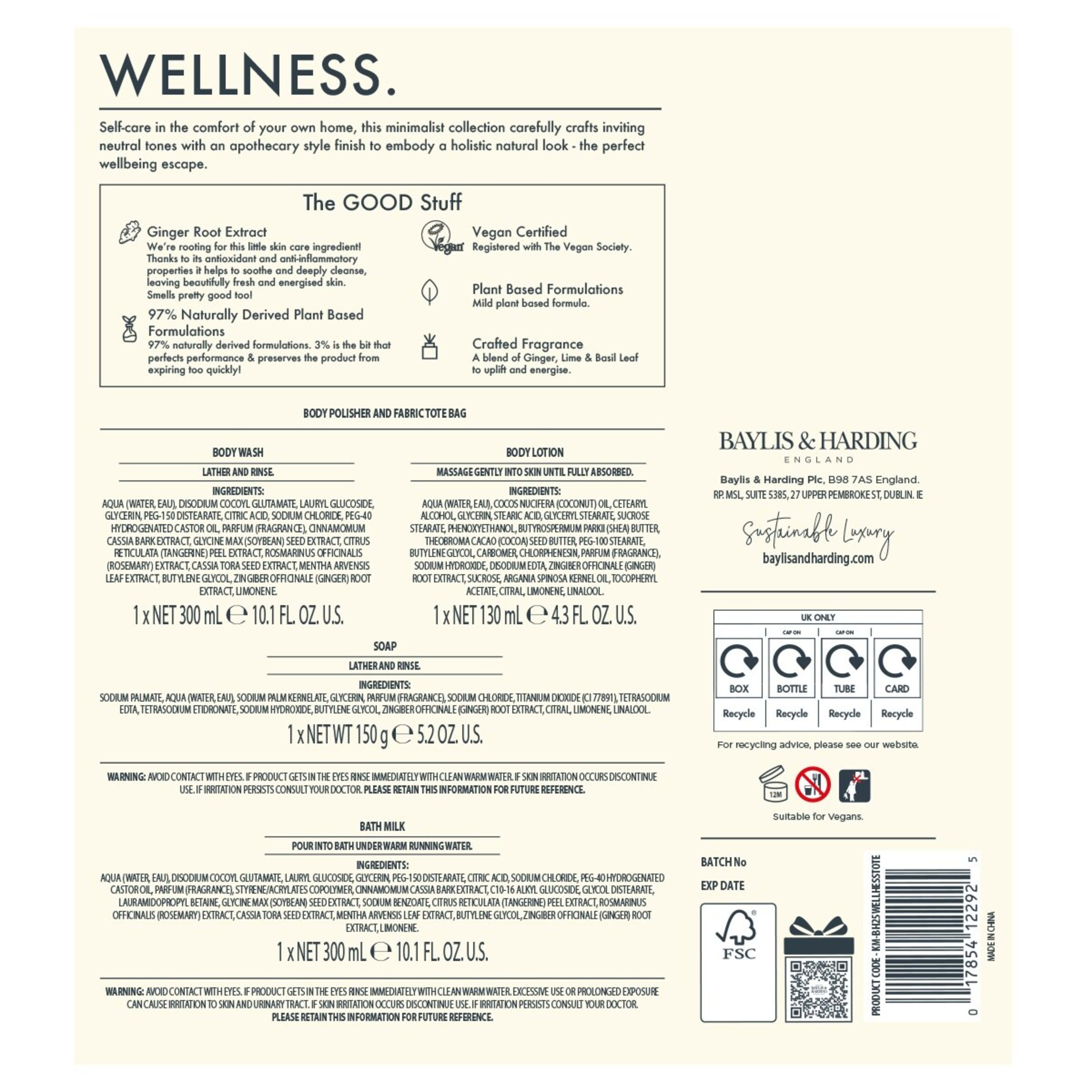 3 Baylis & Harding Wellness and Energise Tote Bag Gift Set - Ginger, Lime and Basil Leaf, 3 of 4