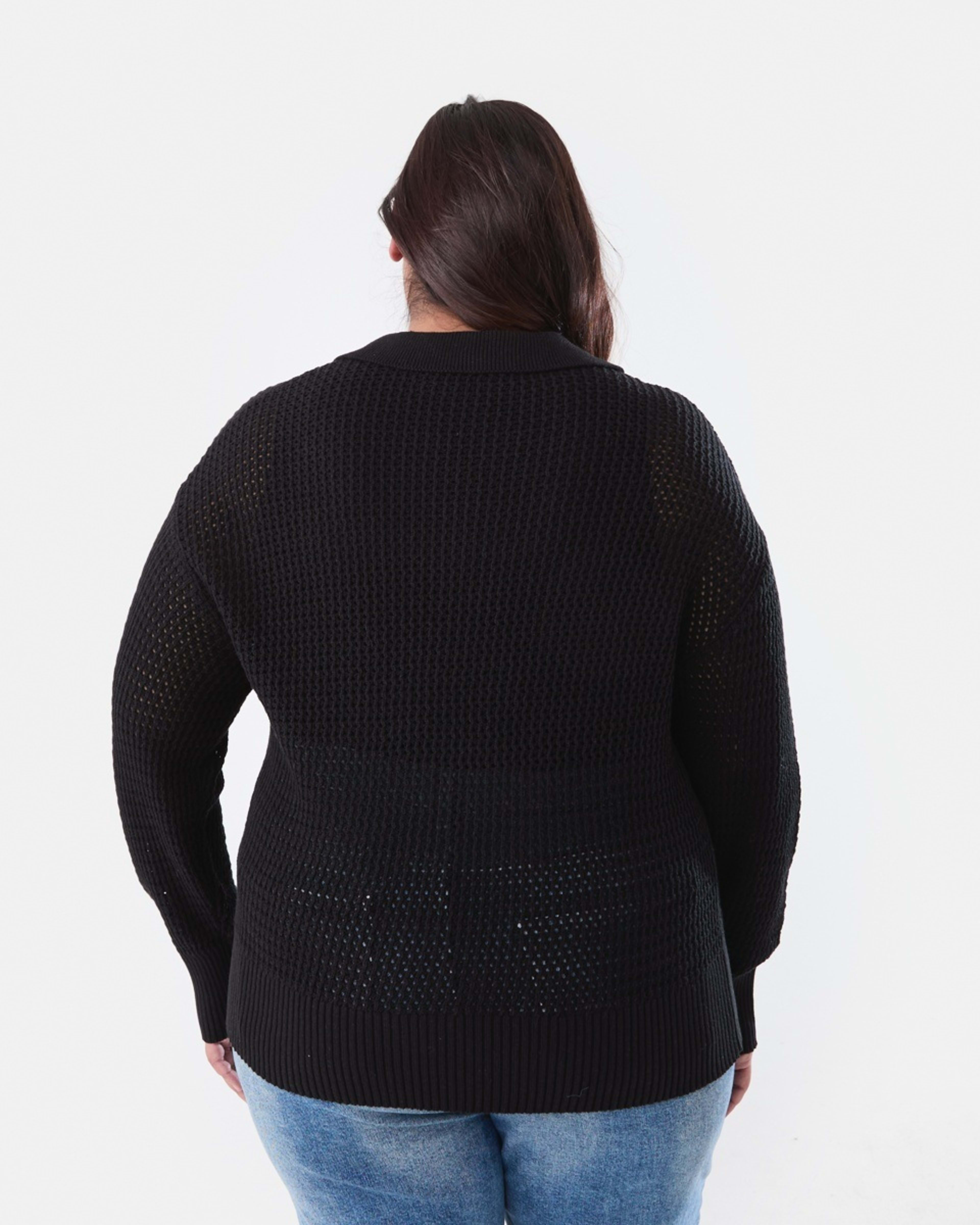 3 Curve Crochet Knit Polo Jumper BLACK, 3 of 5