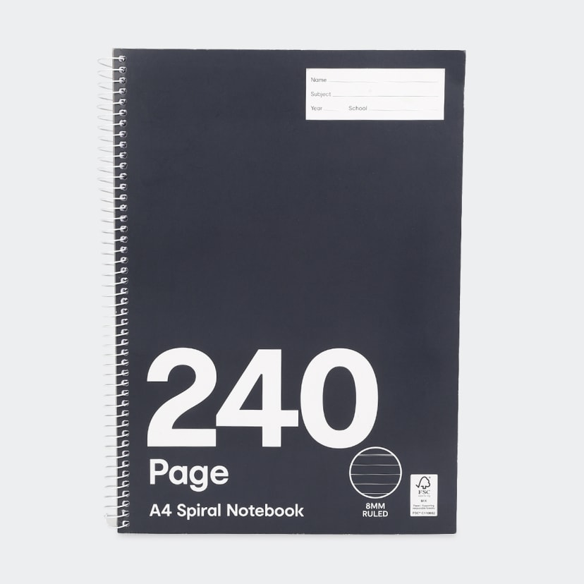 240 Page A4 Spiral Notebook Black and White Kmart